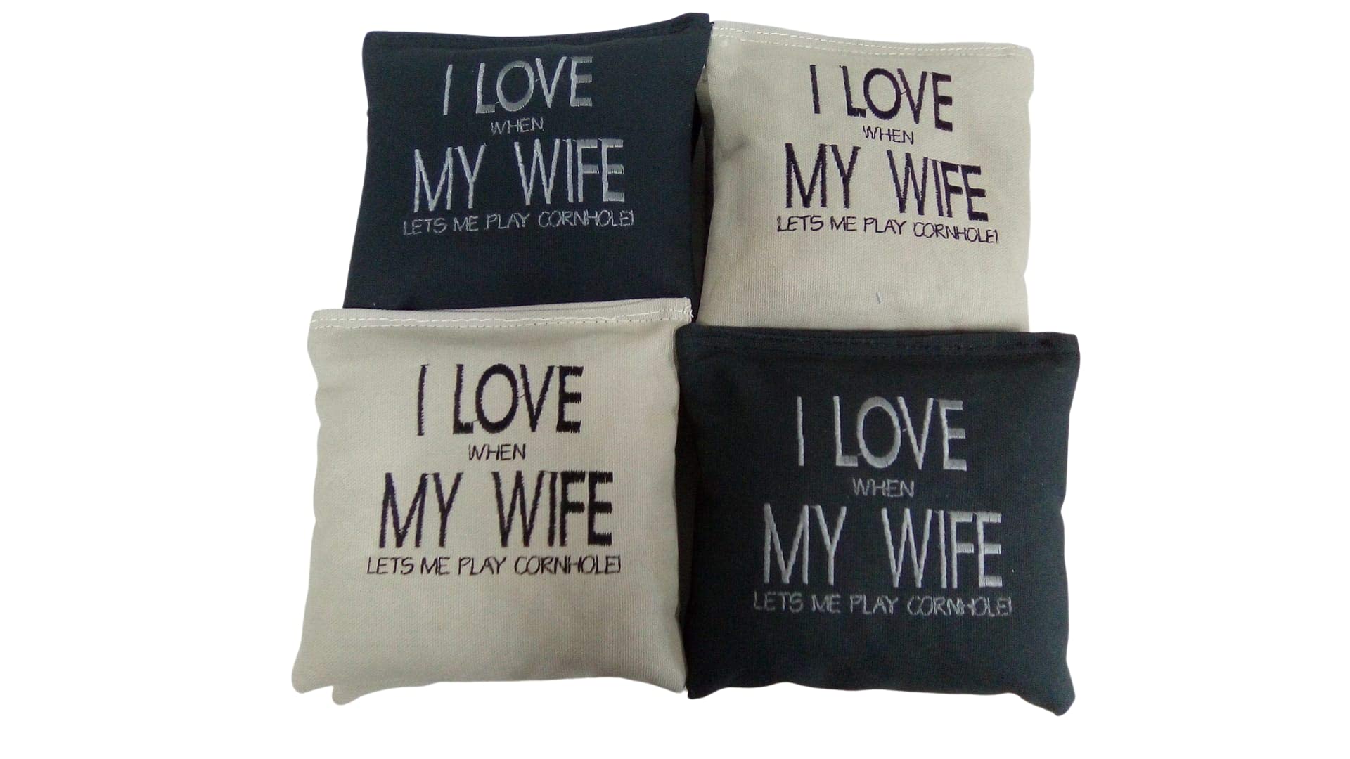 Funny Cornhole Bags Set - 'I Love My Wife' Gag Gift - Regulation Size for Cornhole Game - Perfect for Backyard Parties, Tailgating & Couples Game Night