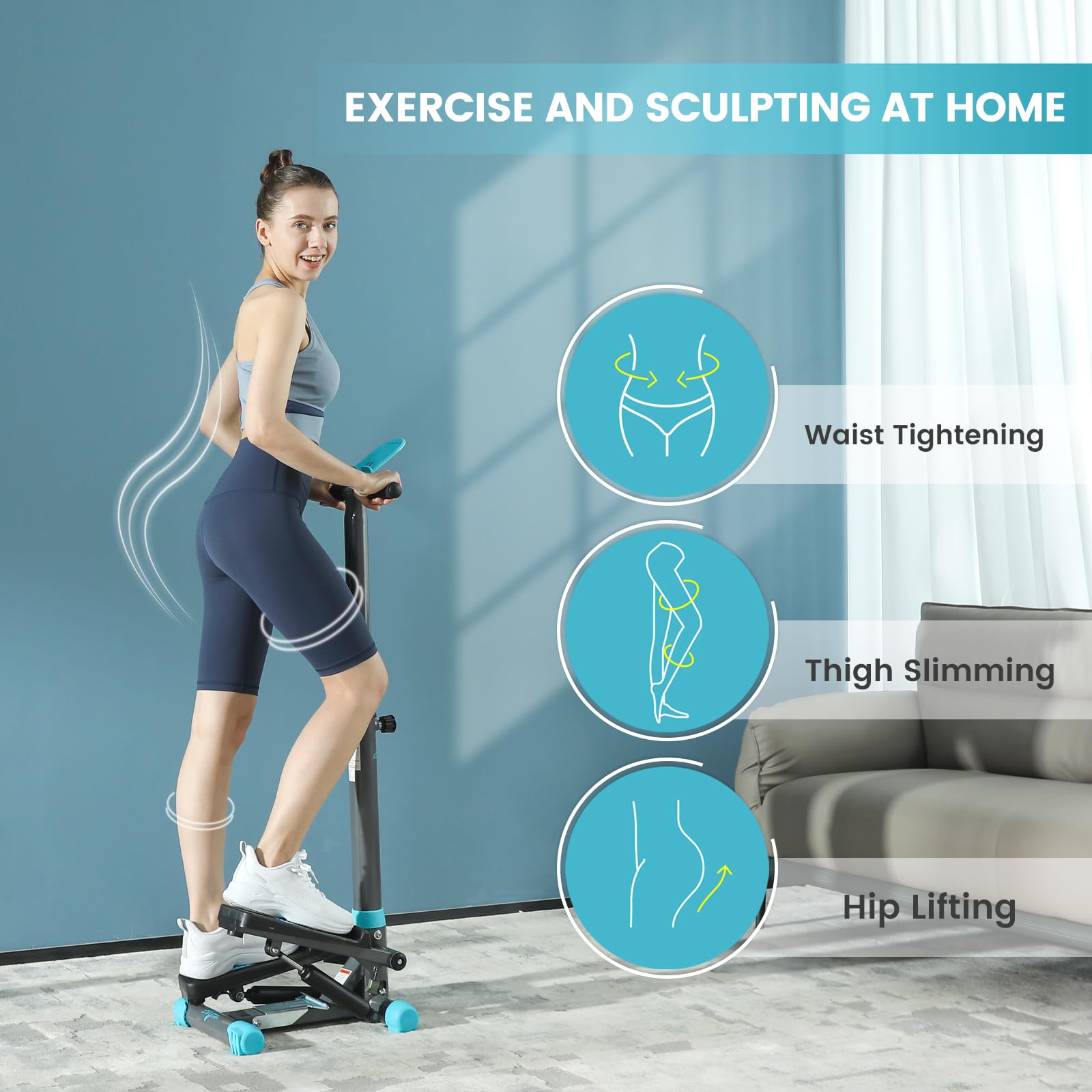 Stepper Machine for Home Workout - Portable Stepper Exercise Equipment for Fitness, Cardio & Leg Training - Compact Design for Apartments, Living Rooms, Bedrooms & Offices (Grey with Blue, Model SFSH100-A) - Perfect for Home Gym, Office Breaks & Low-Impact Workouts