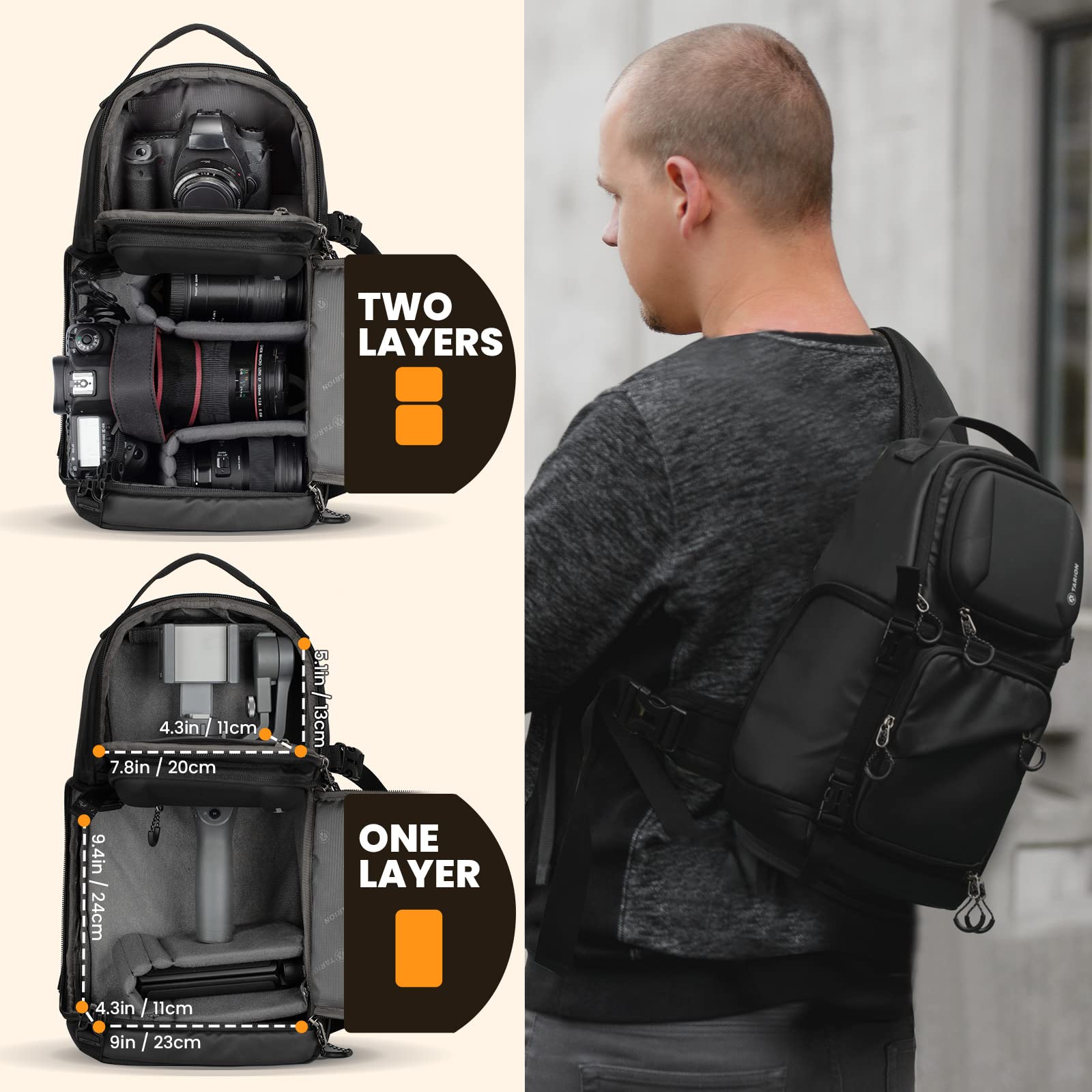 Waterproof DSLR Camera Sling Bag for Photographers - TARION Crossbody Sling Backpack with Rain Cover & Tripod Holder, Compact Photography Shoulder Bag (Black TR-S) - Perfect for Travel, Hiking & Outdoor Photography