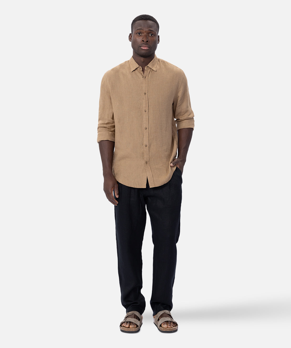 The Tennyson Linen Long Sleeve Shirt with Brass Buttons | Classic Casual & Business Wear for Men | Perfect for Office, Date Night & Summer Outings