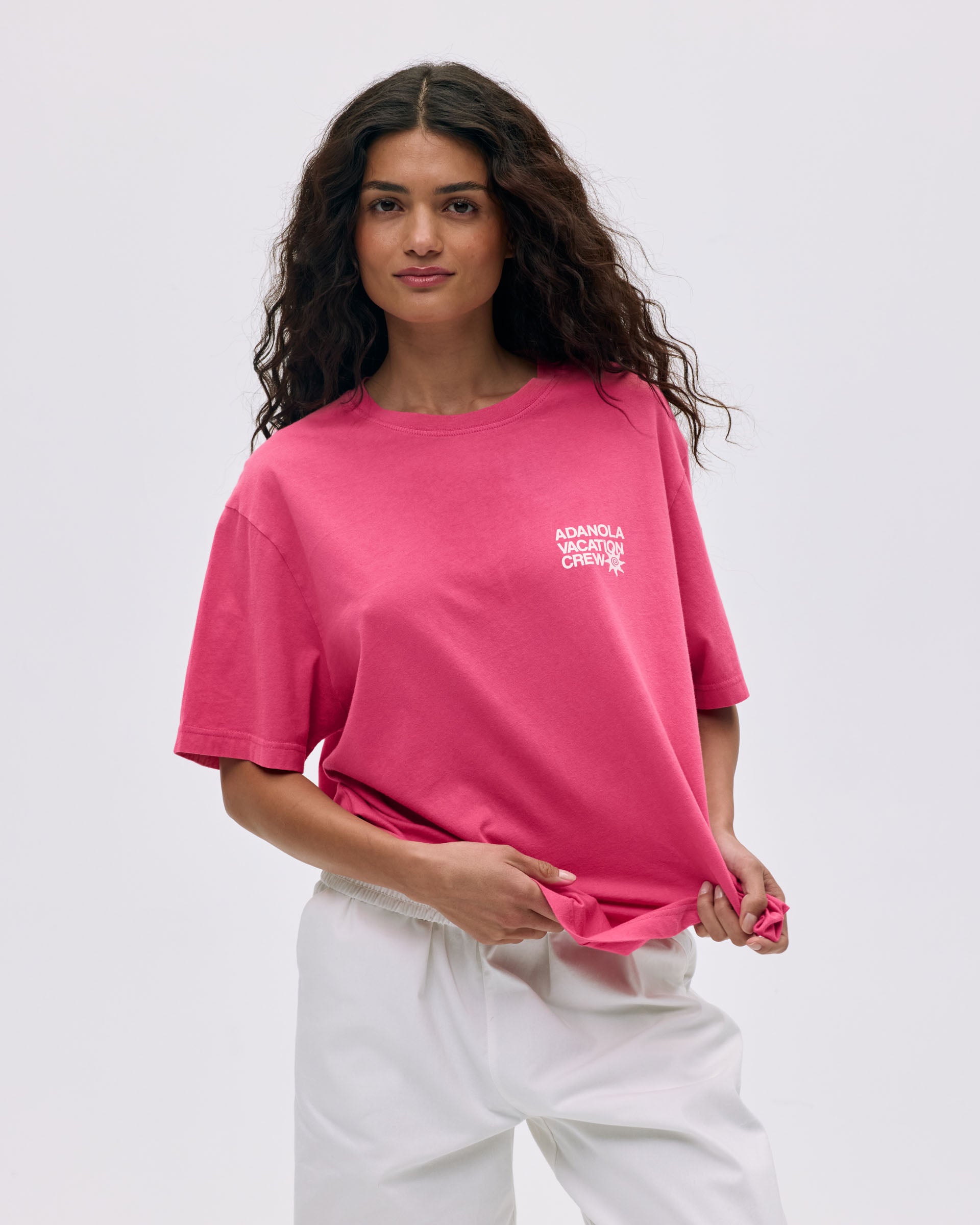 Vintage Wash Lightweight T-Shirt for Women - Hot Pink & Marshmallow White | Soft Breathable Cotton | Casual Summer Vacation Tee | Perfect for Beach, Travel, and Everyday Wear
