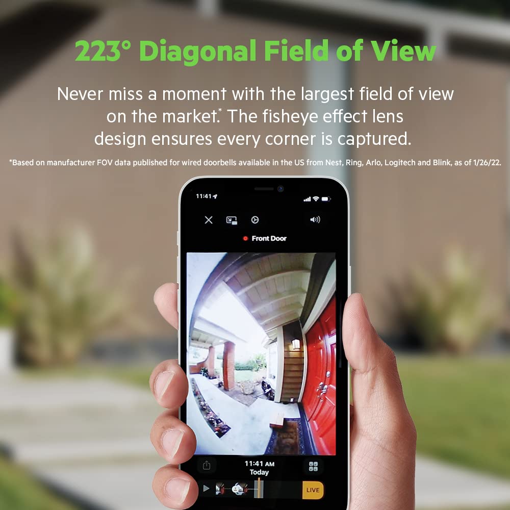 WeMo Smart Video Doorbell with Apple HomeKit Secure Video | 223° Wide Angle HDR Camera | 2-Way Audio & WiFi Connectivity | Home Security Camera System for Front Door Monitoring | Perfect for Smart Homes, Apartments & Vacation Rentals