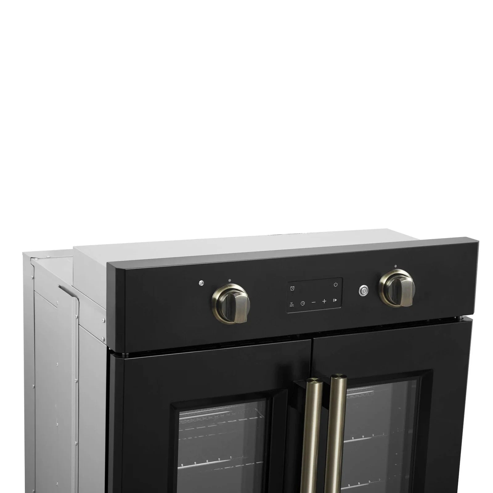 Forno Asti 30 Inch French Door Electric Wall Oven - Black with Antique Brass Trim, Built-in Convection Oven, Self-Cleaning, FBOEL1333 30BLK - Perfect for Modern Kitchens, Baking, Roasting & Entertaining