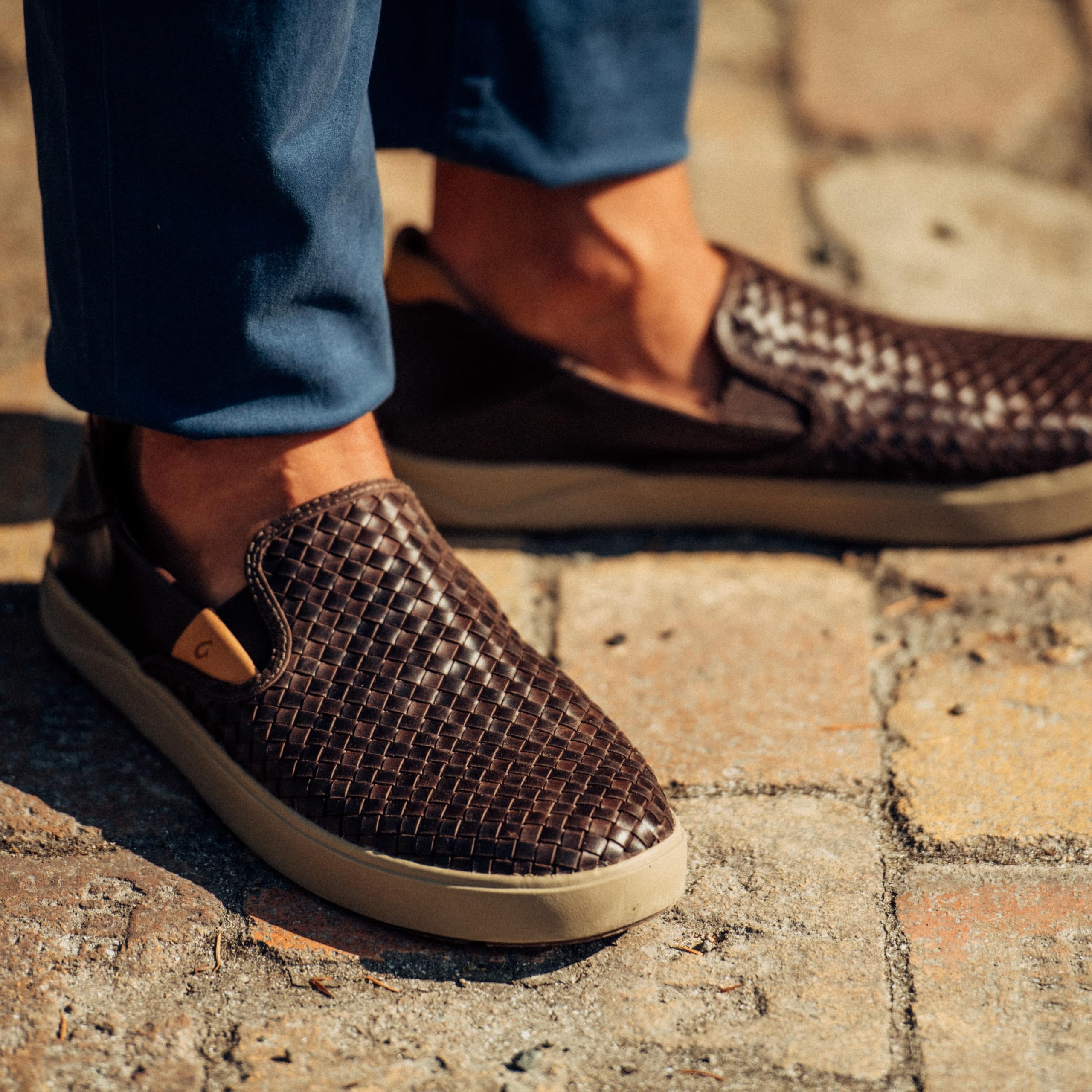 OLUKAI Lae'ahi Lauhala Men's Slip On Sneakers - Premium Leather Comfort Shoes with Drop-in Heel & Breathable Lining | All-Day Comfort for Walking, Travel & Casual Wear