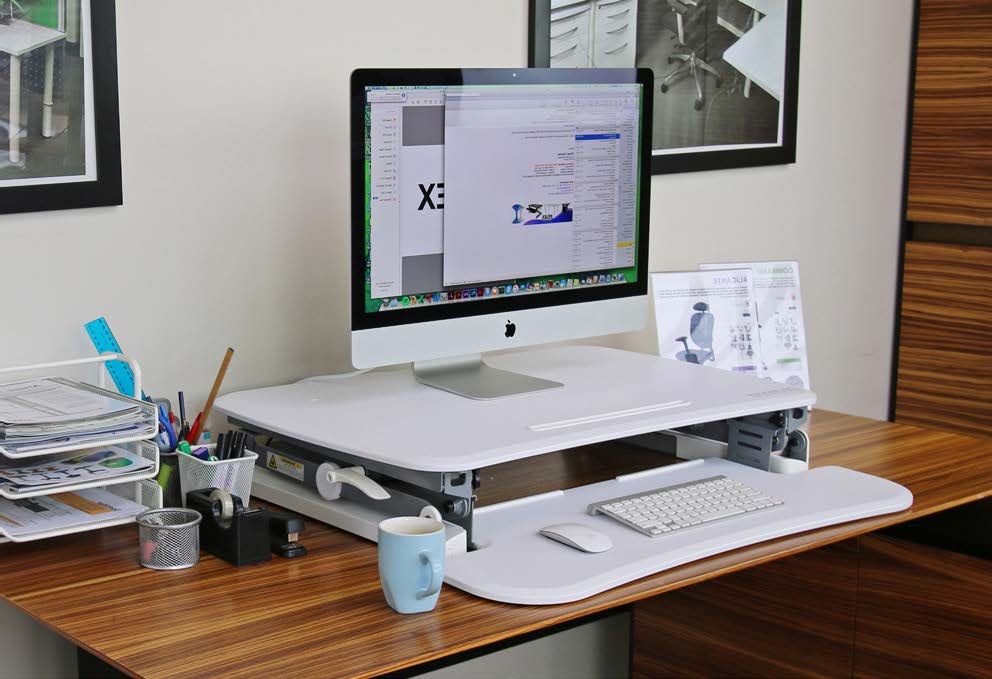 Ergonomic ARISE DESKALATOR Standing Desk Converter with Free Anti-Fatigue Mat - Adjustable Height Riser for Home & Office Workspace - Perfect for Computer, Laptop & Monitor Setup