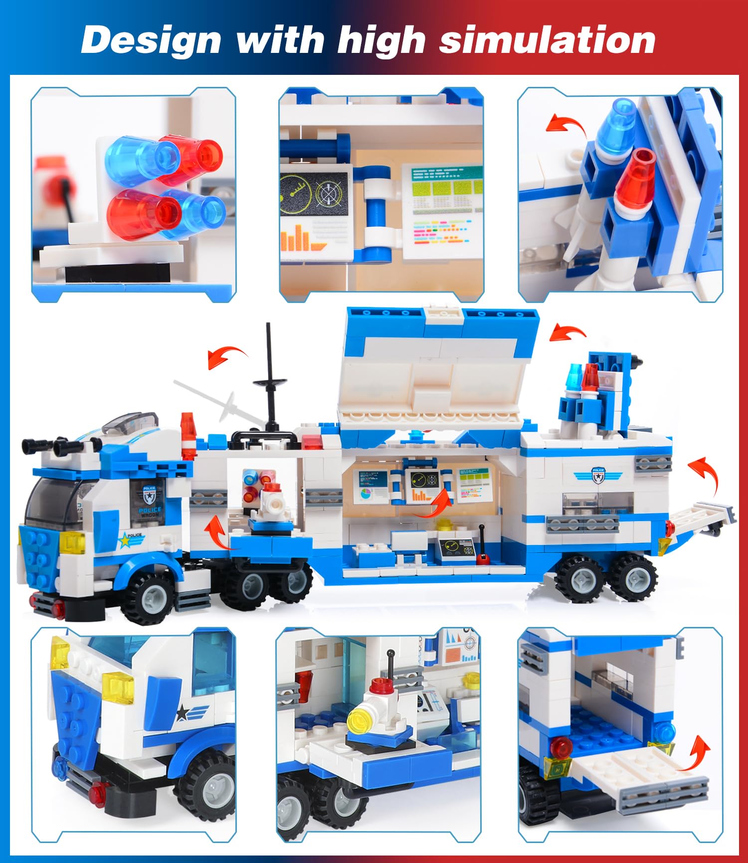 EP EXERCISE N PLAY SWAT City Police Station Building Blocks Toy Set - 776 Pieces with Anti-Terrorism Command Center Truck, Police Station & Cop Cars - STEM Construction Toys for Boys & Kids Ages 6-12 - Perfect for Creative Play, Birthday Gifts & Educational Activities