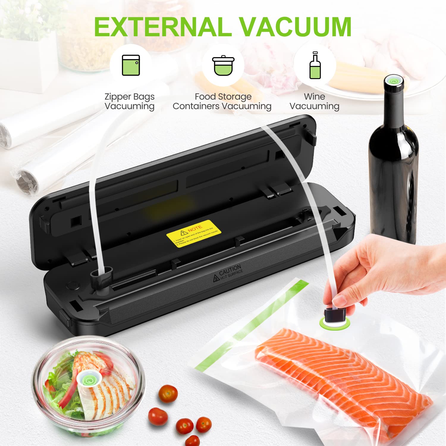 KOIOS 90Kpa Automatic Vacuum Sealer Machine with Cutter - 8-in-1 Food Saver for Dry & Moist Foods | Compact Design, LED Indicator, Pulse Function | Includes 10 Vacuum Bags | Perfect for Meal Prep, Sous Vide & Food Storage (Silver)