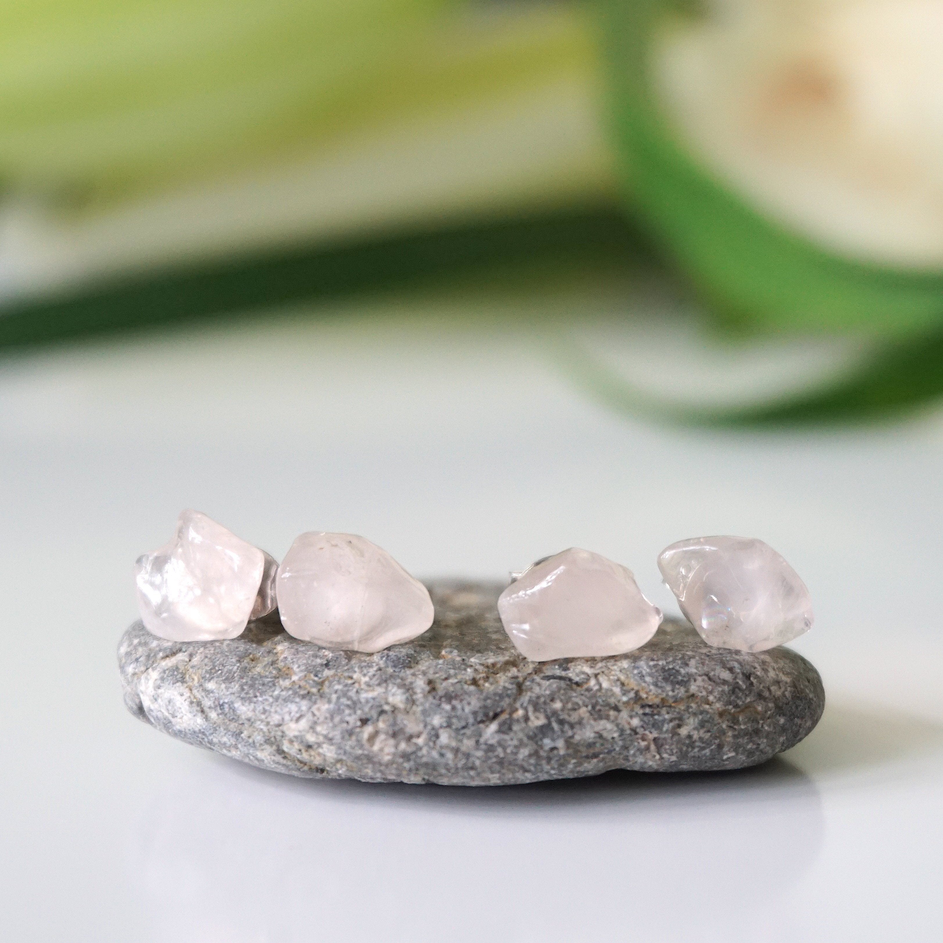 Rose Quartz Stud Earrings for Women - Healing Crystal Post Earrings for Daily Wear, Gift Giving & Spiritual Healing