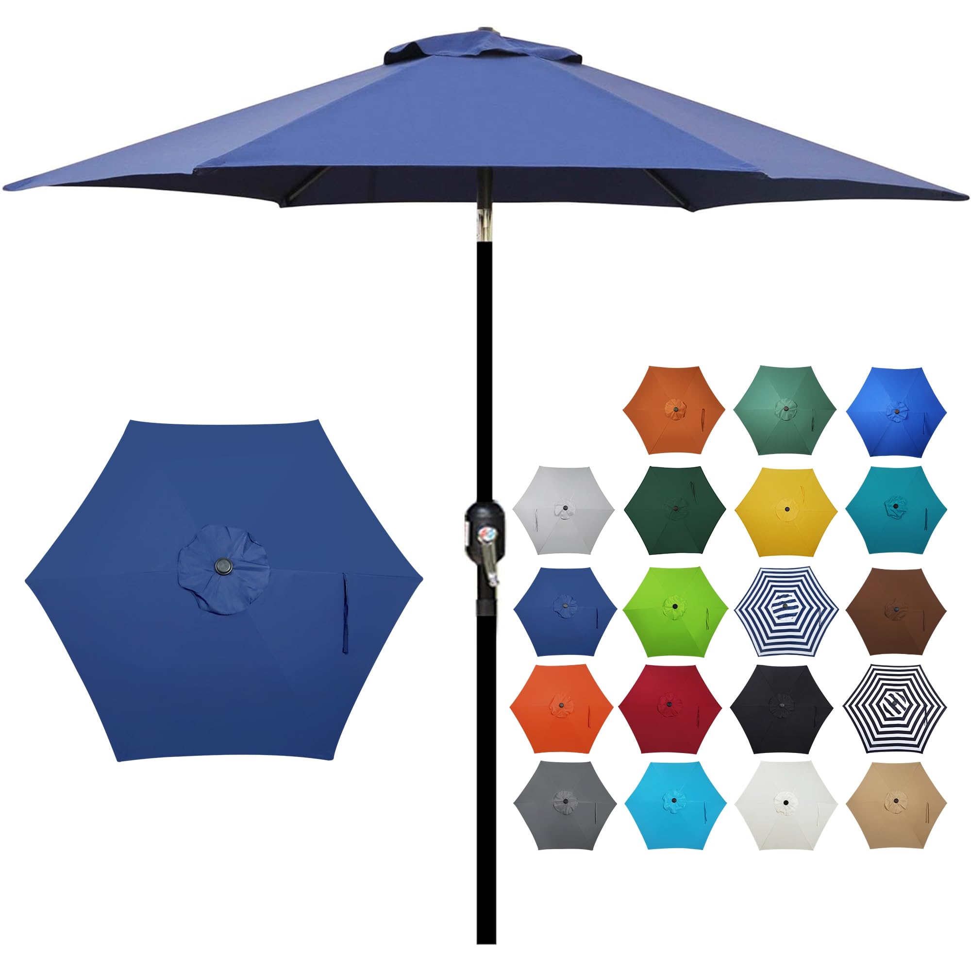 Blissun 7.5 ft Outdoor Patio Umbrella with Push Button Tilt & Easy Crank Mechanism - Navy Blue - Perfect for Backyard, Poolside, and Garden Shade