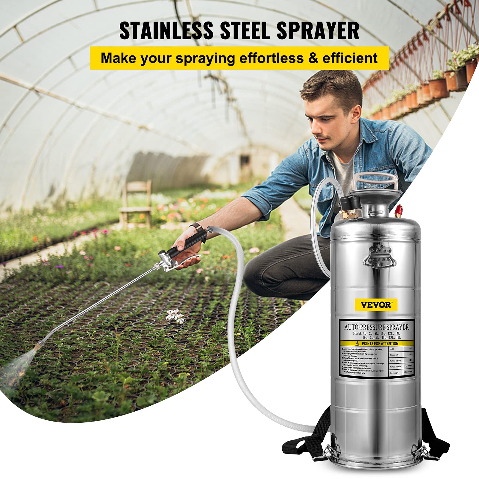 Happybuy 3.5 Gallon Stainless Steel Hand Pump Sprayer with Pressure Gauge - 20