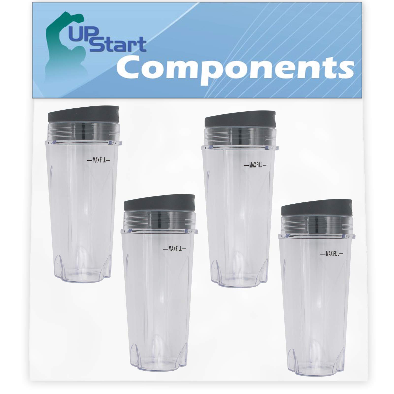 4 Pack Replacement 16 oz Cups for Ninja BL660 BL663 BL740 BL770 BL771 BL772 BL780 BL810 BL820 BL830 Blenders - Perfect for Smoothies, Protein Shakes & Meal Prep
