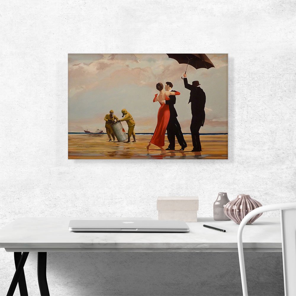 Banksy Toxic Beach Crude Oil Canvas Art Print - 26x18 Inch Stretched Framed Wall Decor | Modern Giclee Painting for Living Room, Office & Bedroom | Dancing Butler Pop Art Poster