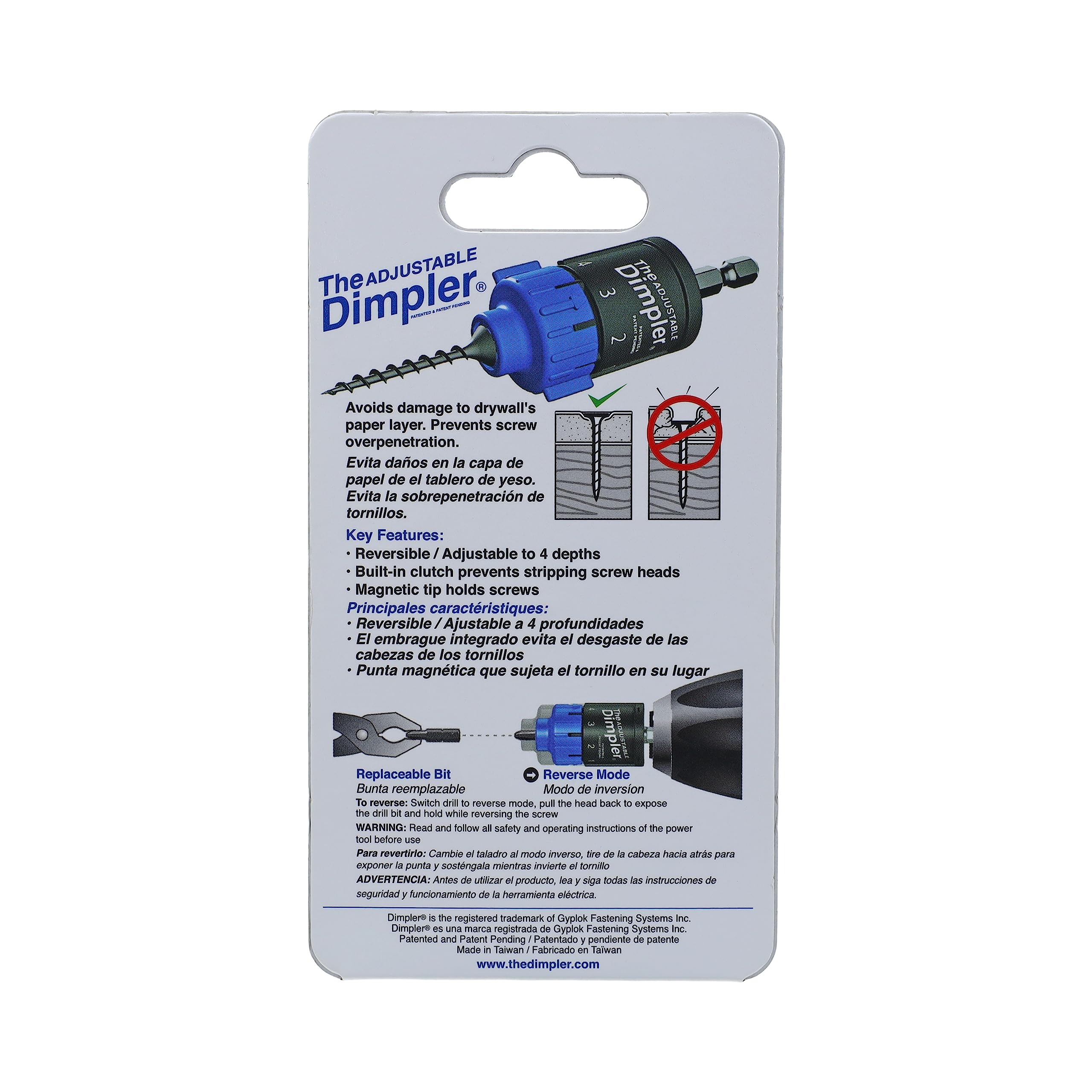 Adjustable DIMPLER® Drywall Bit - Magnetic Screw Holder for Electric & Impact Drills - Convert to Drywall & Deck Screw Gun - Ideal for Home Renovation & Construction Projects