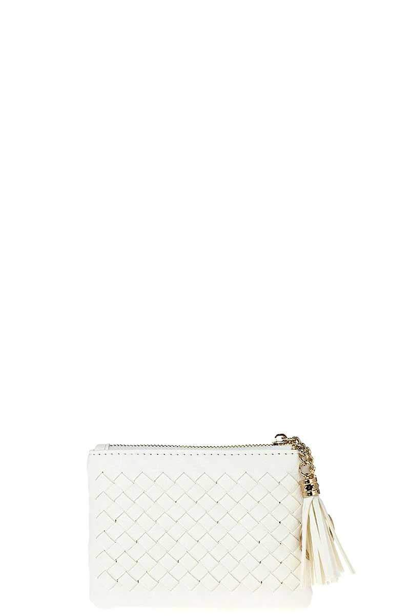 Braided Zip Top Coin Key Wallet for Women - Stylish & Compact White Leather Wallet for Keys, Coins & Cards - Perfect for Everyday Use, Travel & Gifting
