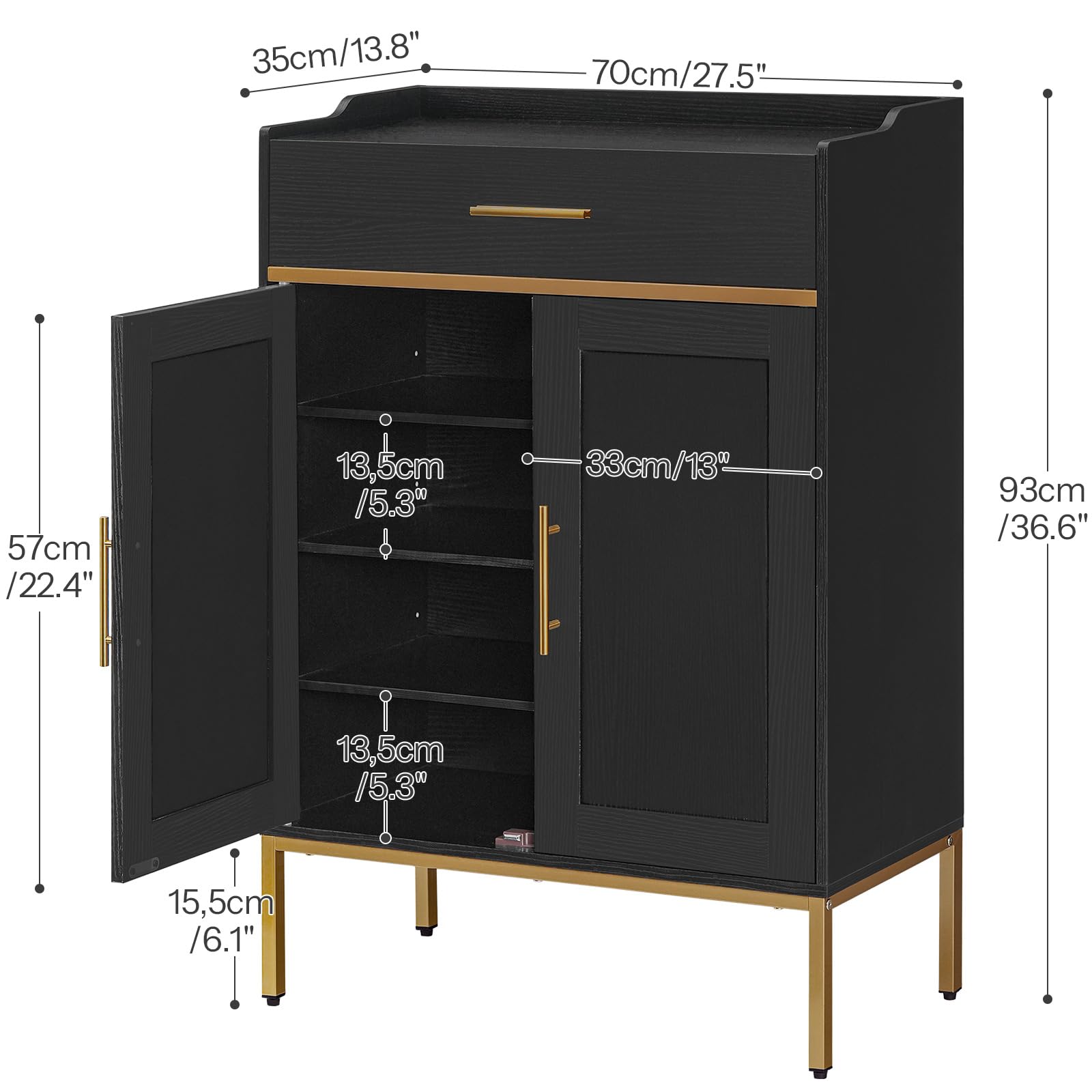 HOOBRO 5-Tier Wooden Shoe Storage Cabinet with Doors & Drawers - 36.6