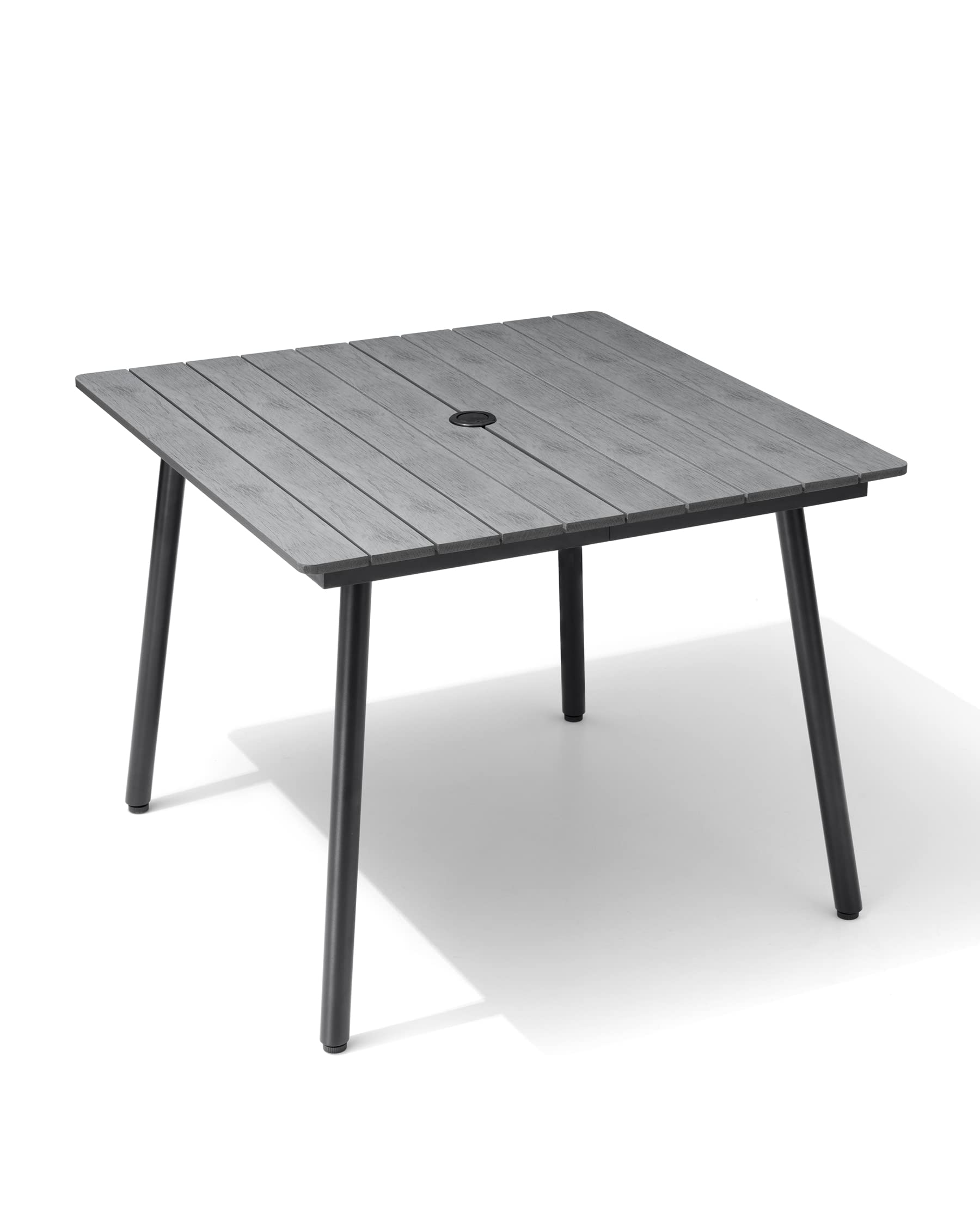 VredHom 37 Inch Square Outdoor Dining Table - Wooden-Like Top & Aluminum Frame Patio Table with Umbrella Hole - Weather-Resistant Grey Garden Furniture for Backyard, Poolside & Restaurant Outdoor Dining