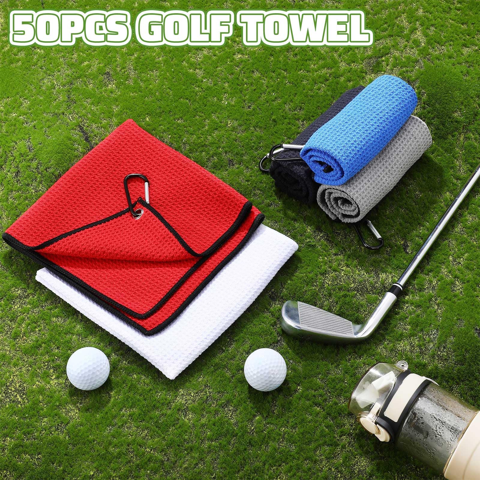 Batiyeer 16'' x 16'' Microfiber Waffle Pattern Golf Towel with Clip - Bulk Pack for Golf Bags, Tournaments, Clubs, Yoga & Fitness - Perfect for Sports, Gym and Outdoor Activities