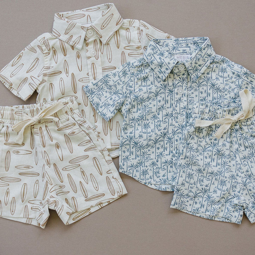 Breathable Linen Cotton Shorts for Men & Women - Tropical Palm Tree Design - Perfect for Summer, Beach, and Casual Wear