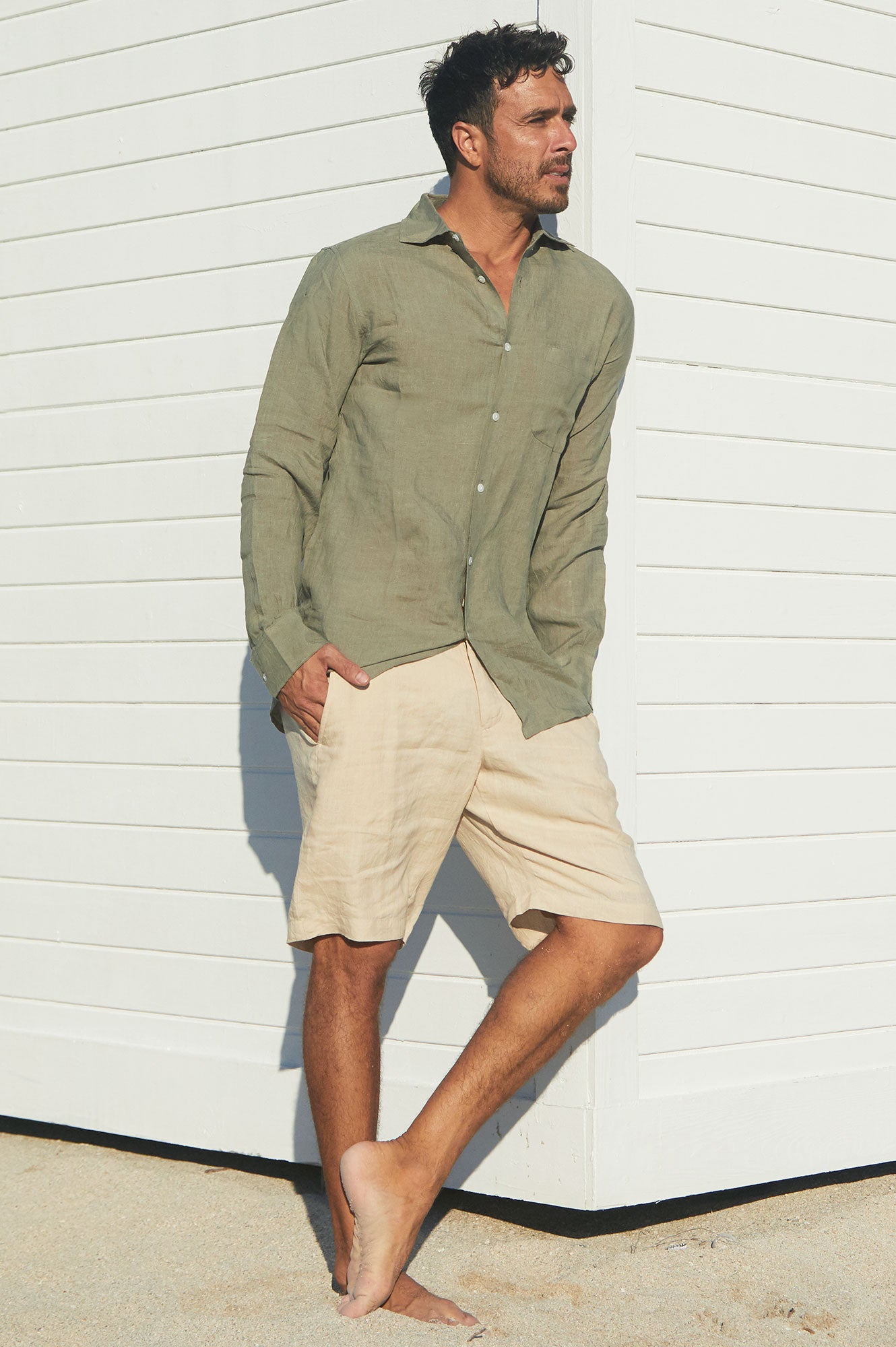 Men's Holiday Linen Shirt - Breathable Summer Casual Button Down Shirt in Khaki | Perfect for Beach Vacation, Tropical Getaway & Outdoor Activities