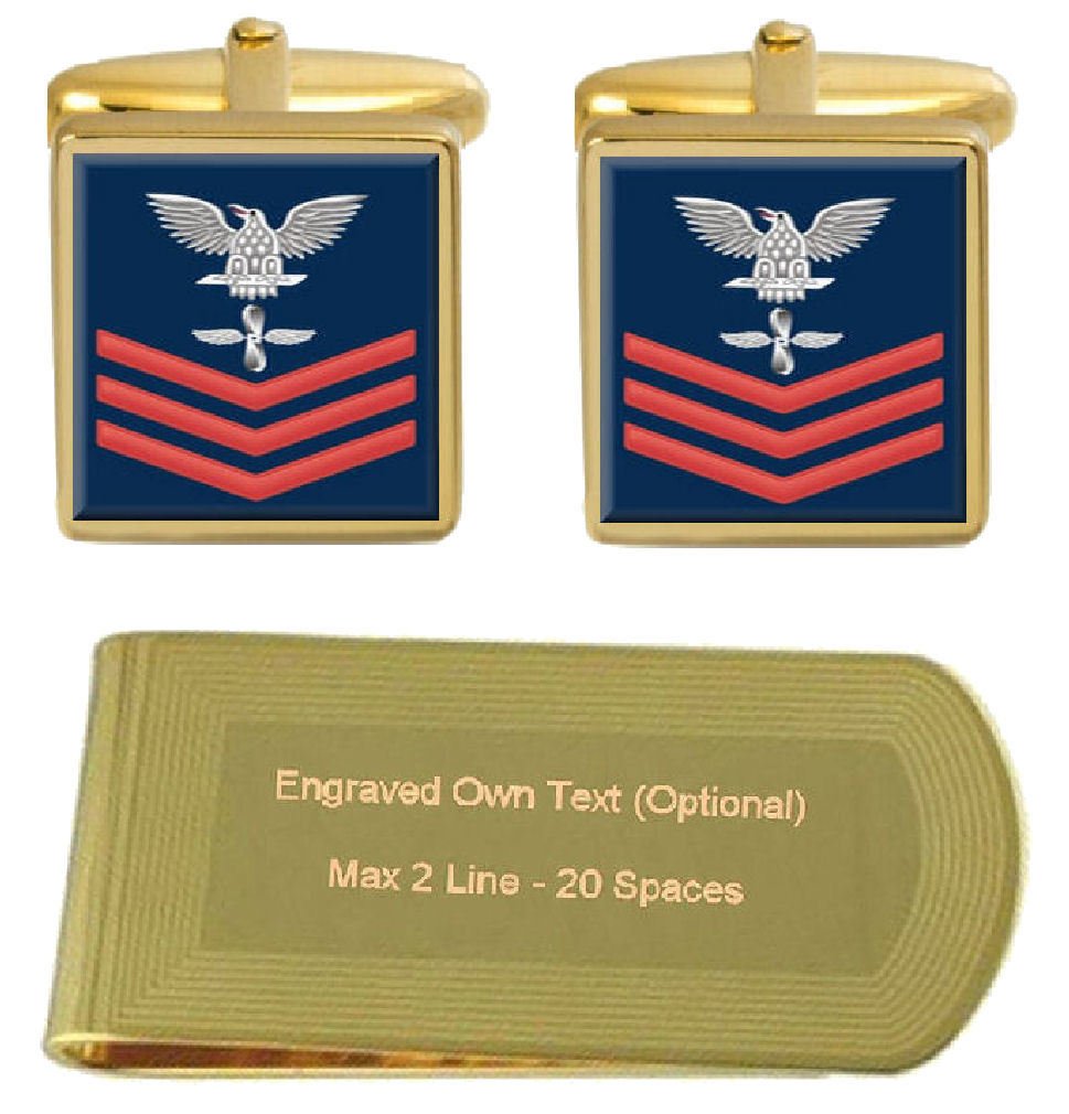 Engraved US Navy E-6 Aviation Machinist's Mate AD Money Clip & Cufflinks Set - Military Gift for Veterans, Officers, Graduation - Perfect for Formal Events, Weddings & Navy Retirement Ceremonies