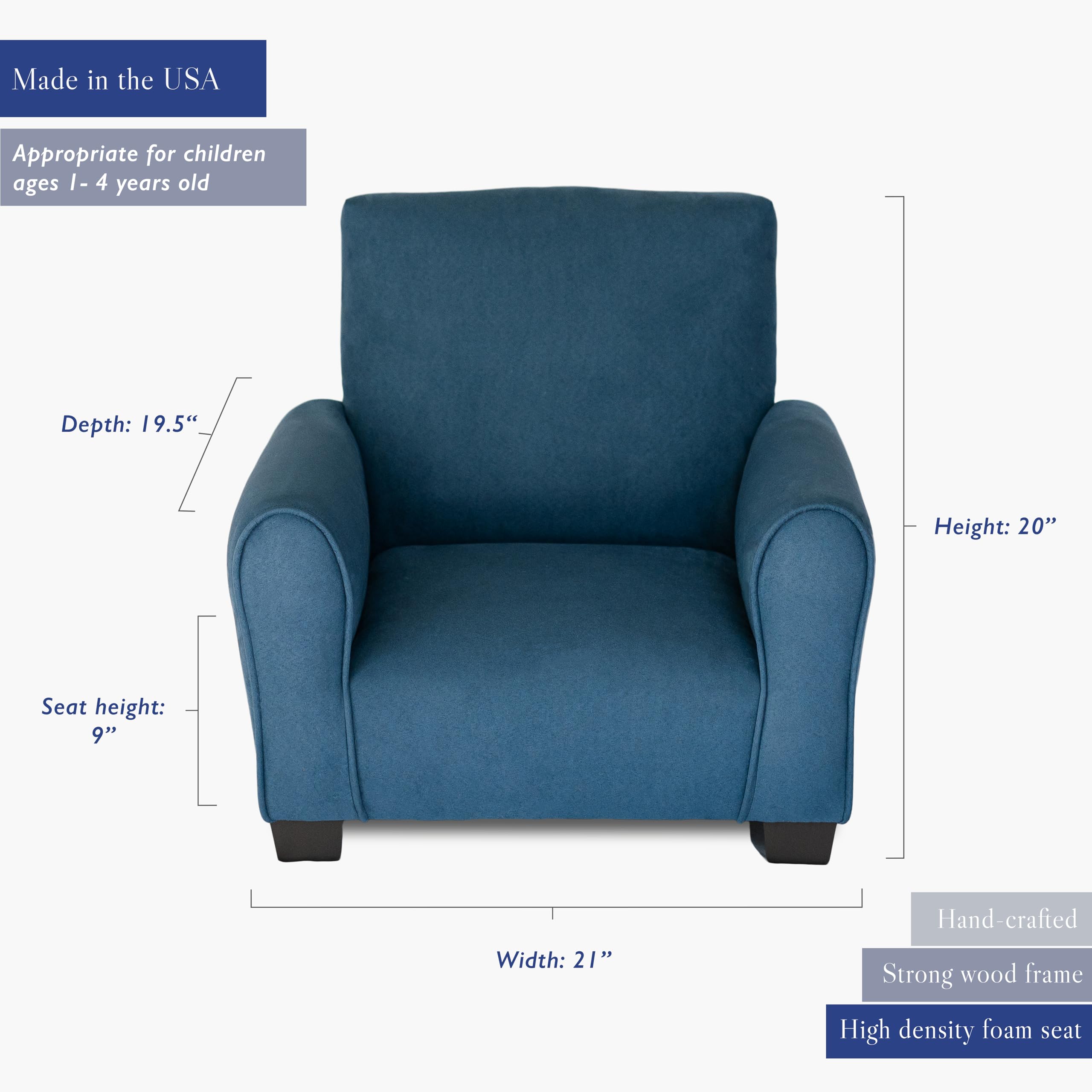 Personalized Kids Rocking Chair with Name - Navy Suede Upholstered Toddler Armchair, KC100L-PN | Comfortable & Custom Nursery Furniture for Playroom, Bedroom, or Gift