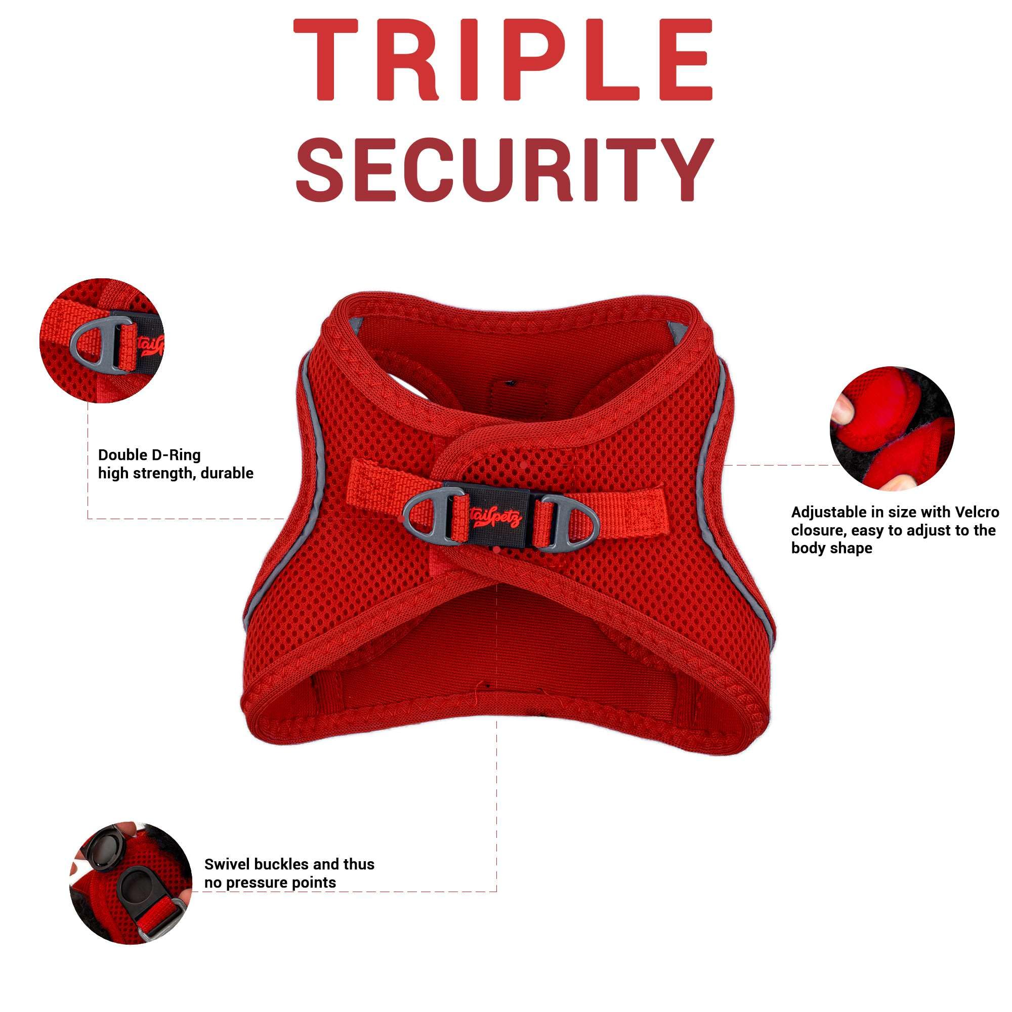 Tailpetz XS No Pull Dog Harness - Adjustable Step-in Reflective Vest for Small Dogs & Puppies - Red Harness for Training, Walking & Outdoor Adventures (Red, XS) - Perfect for Daily Walks, Jogging & Nighttime Safety