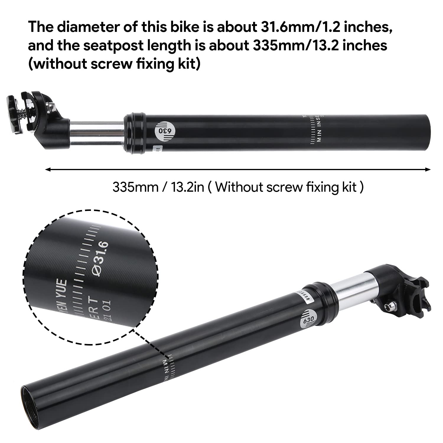 **Tissting 335mm/13.2 Inch Adjustable Aluminum Alloy Bike Shock Absorber Seatpost - Hydraulic Suspension for Mountain, Road & Agent Bikes - Perfect for Off-Road Trails & Long-Distance Cycling**