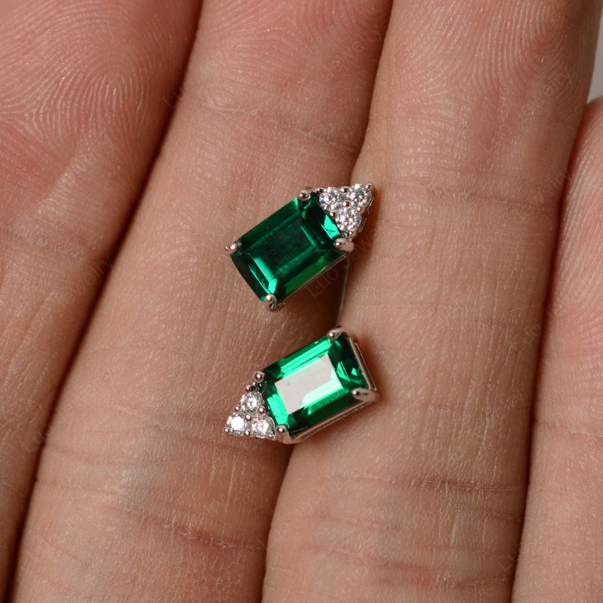 LUO Women's Sterling Silver Stud Earrings - Emerald Cut Simple Wedding Jewelry for Brides, Gifts for Her, Anniversary, Engagement, Valentine's Day - Perfect for Bridal Shower, Party, and Special Occasions