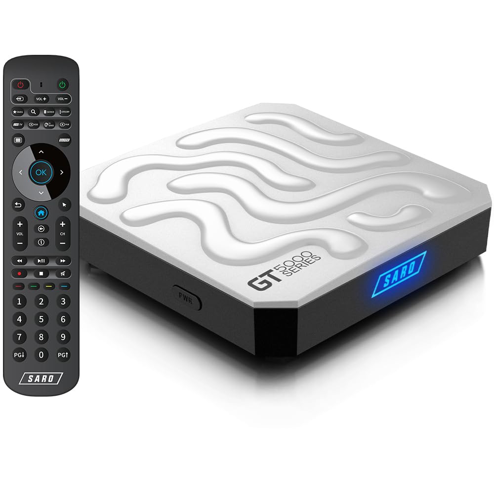 BuzzTV SARO GT-5000 4K Ultra HD Android TV Box - Latest Android 11 OS, Dual-Band WiFi, 2GB RAM DDR, 16GB Storage with Expandable Slot (White) - Perfect for Streaming Netflix, Hulu, Prime Video in Ultra HD Quality