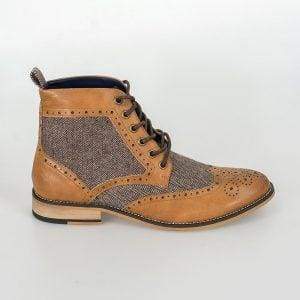 Cavani Sherlock Tan Men's Leather Tweed Boots - Premium Waterproof Winter Boots for Men, Fashionable Outdoor Hiking & Casual Wear