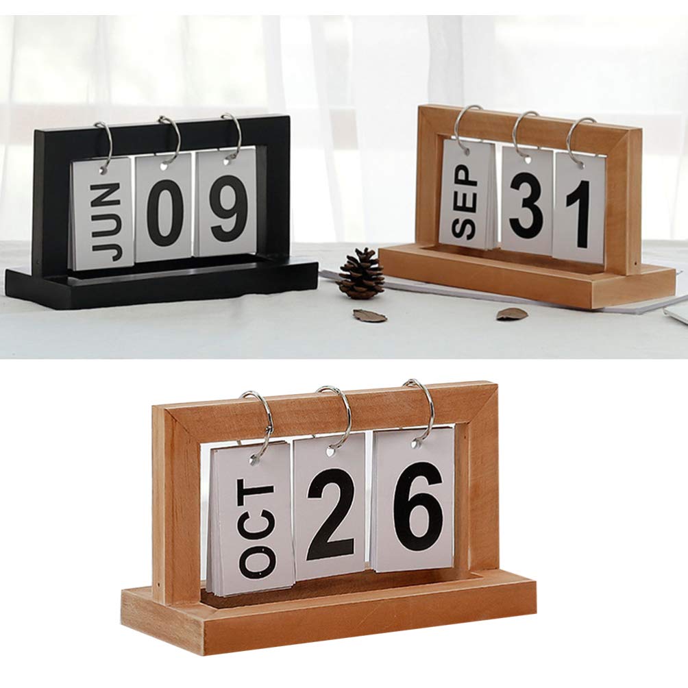 EXCEART Wooden Desktop Calendar - Manual Date Display Office Desk Decor, Creative Wood Calendar Ornament for 2021 | Perfect for Home Office, Work Desk & Gift Giving