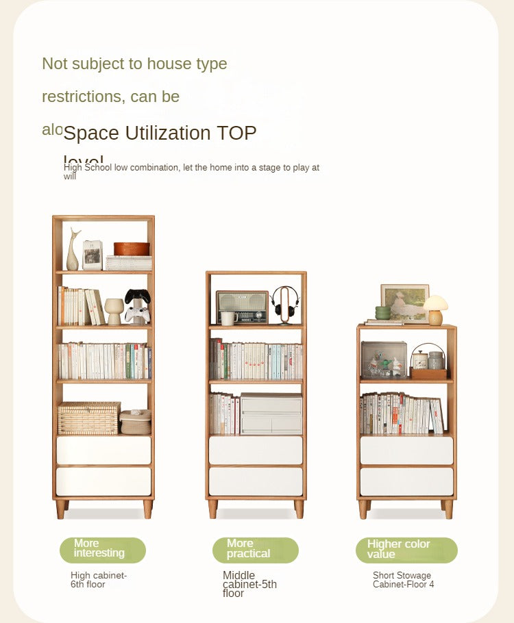 Solid Oak Wood Modern Bookcase Shelf - Stylish Storage for Living Room, Office & Bedroom - Perfect for Books, Decor & Organizing