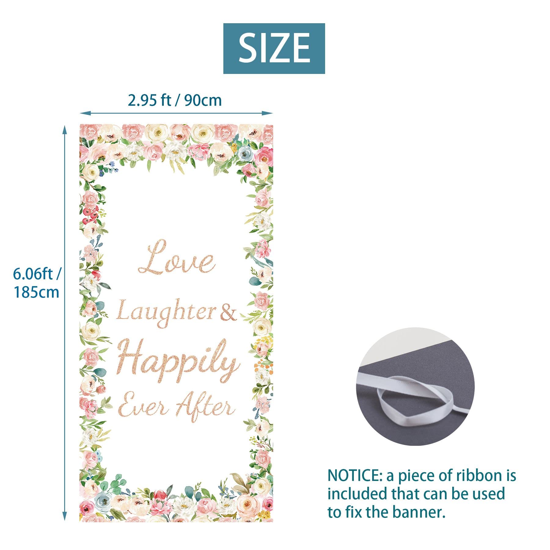 Joyiou Love Laughter Happily Ever After Backdrop Banner - Wedding, Engagement Party Decorations - Bridal Shower Door Cover & Photo Booth Props - Perfect for Wedding Receptions, Anniversary Celebrations & Romantic Photo Shoots