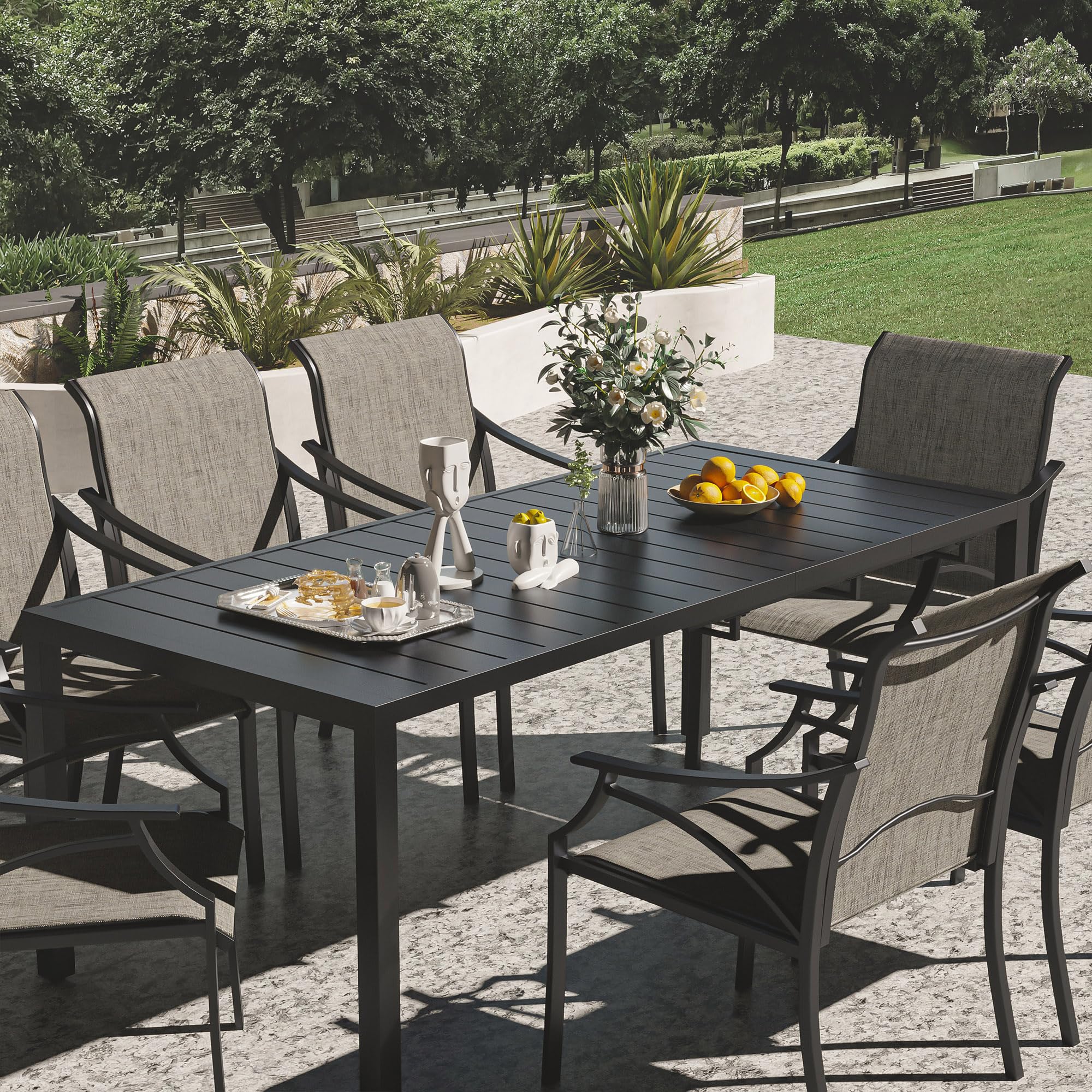 VICLLAX Expandable Metal Outdoor Dining Table for 4/6/8 People - Black Rectangular Patio Table for Garden, Backyard, Lawn & Bistro - Perfect for Family Gatherings & Outdoor Entertaining