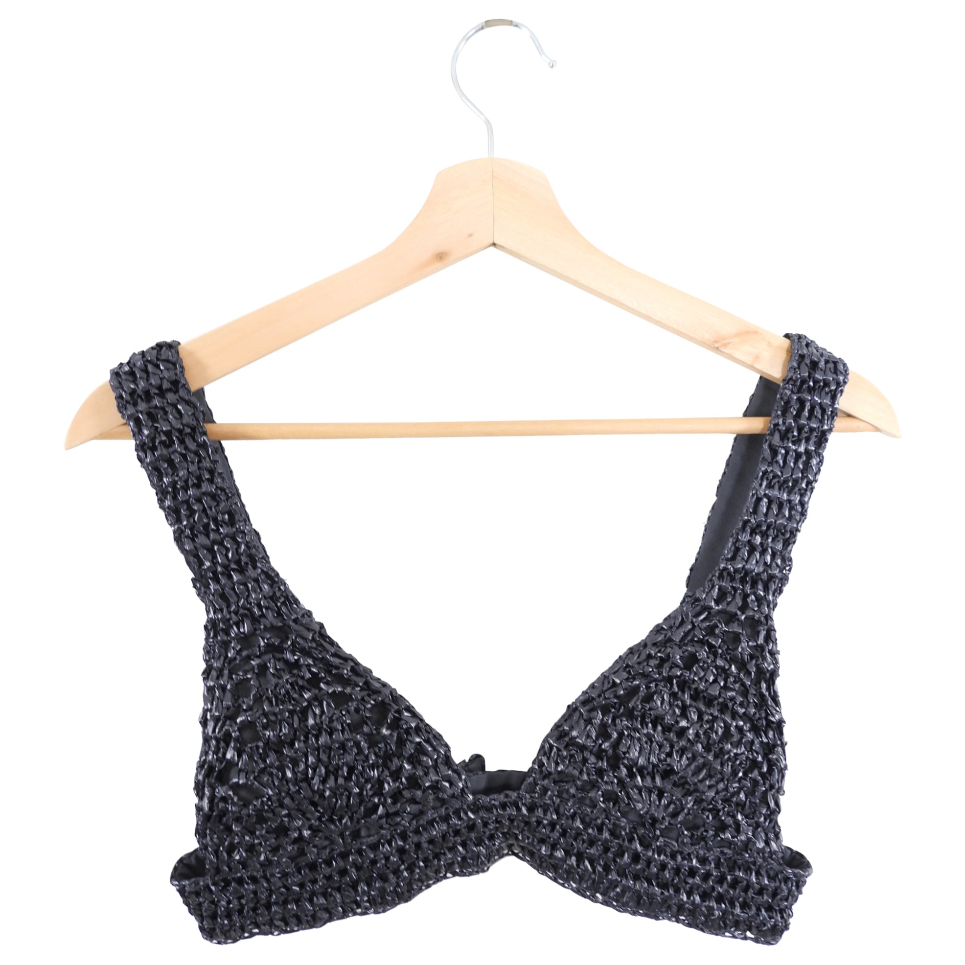 Brunello Cucinelli Charcoal Grey Raffia Straw Crop Bra Top - Women's XS Summer Beachwear for Vacation & Boho Fashion
