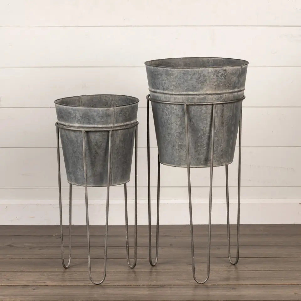 Galvanized Metal Standing Planter Set - 3 Pack Rustproof Garden Plant Pots for Indoor & Outdoor Plants, Flowers, Herbs - Perfect for Patio, Balcony, and Home Decor