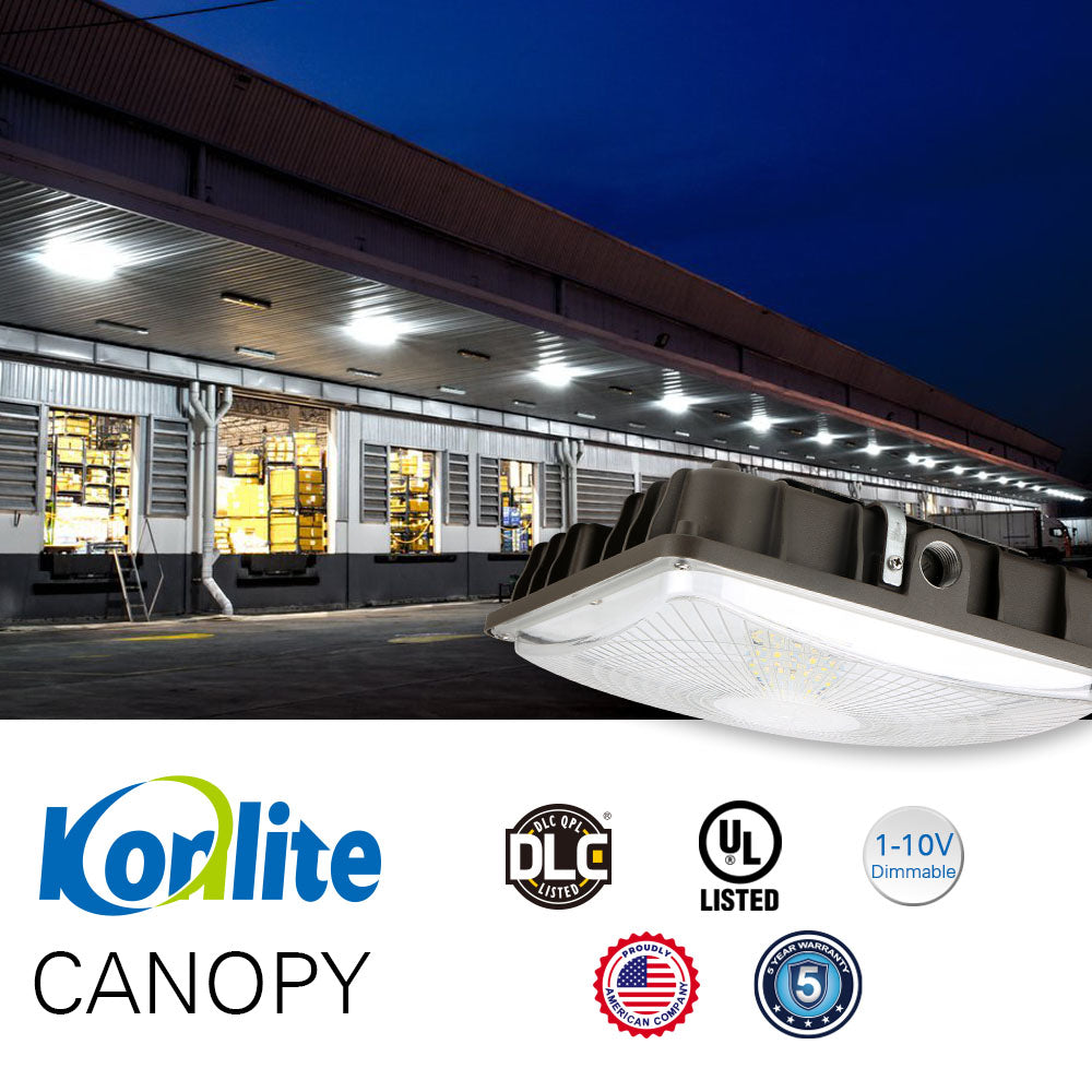 Konlite LED Canopy Area Light 27W 3800 Lumens 5000K Dimmable Commercial Lighting - Warehouse, Garage, Parking Lot, Workshop - 120-277V with Optional Emergency Battery (70W Equivalent)