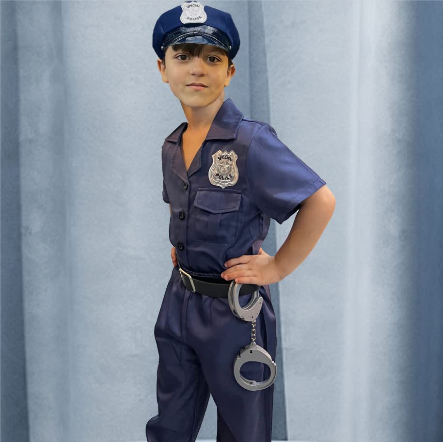Police Costume for Kids - Boys & Girls Officer Uniform Set with Badge & Hat - Halloween Dress Up, Career Day, Birthday Party, Pretend Play Role Play Outfit