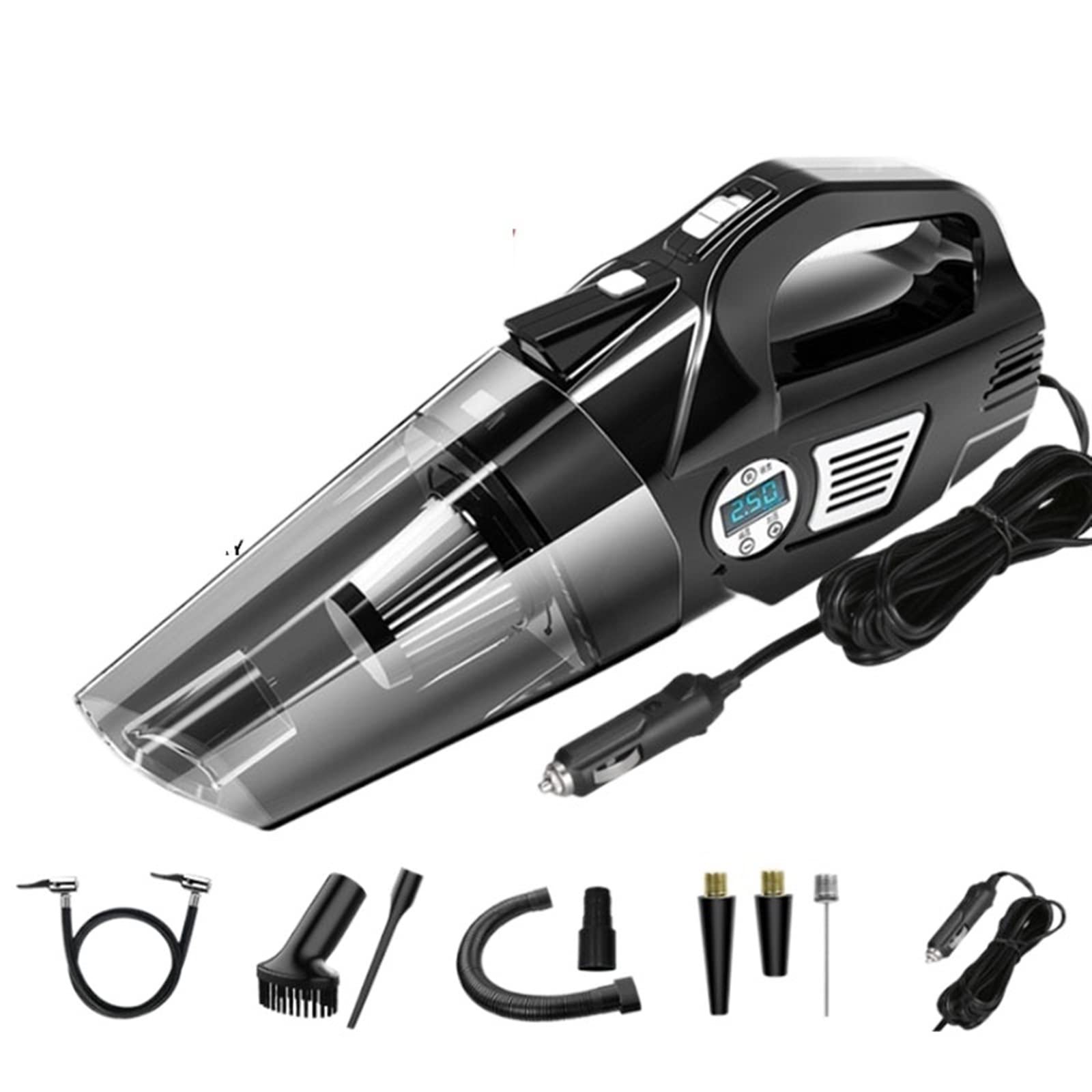 Tantisy 120W 4-in-1 Handheld Car Vacuum Cleaner with Digital Display - Portable Auto Inflatable Pump for Car Interior Cleaning - Perfect for Home, Office & Travel Accessories (Wire Color)