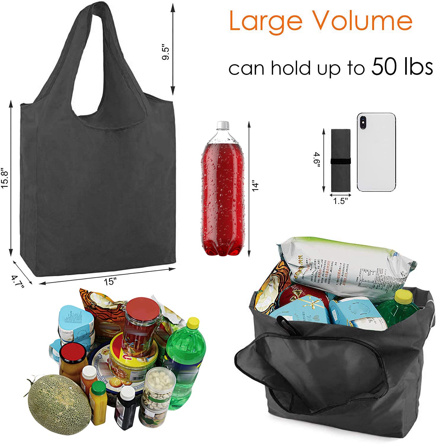 BeeGreen 10 Pack Reusable Grocery Bags - Heavy Duty X-Large 50LBS Capacity, Machine Washable Foldable Shopping Tote Bags with Handles for Groceries, Farmers Market, Picnics & Eco-Friendly Shopping
