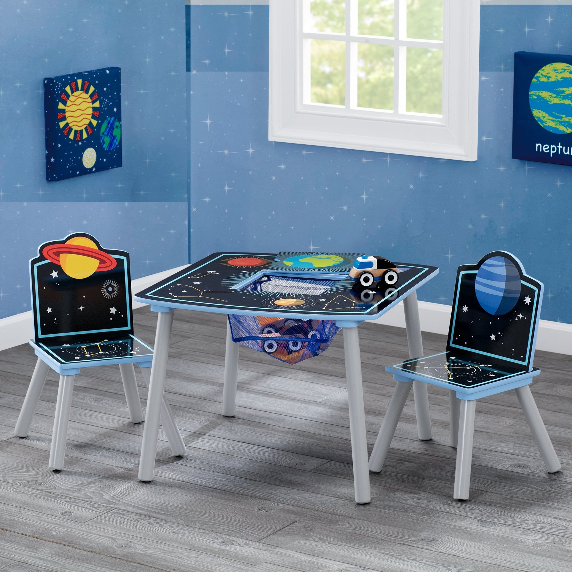 Space Adventures Kids Wood Table and Chair Set with Storage - Perfect for Playroom, Classroom & Home Learning Activities