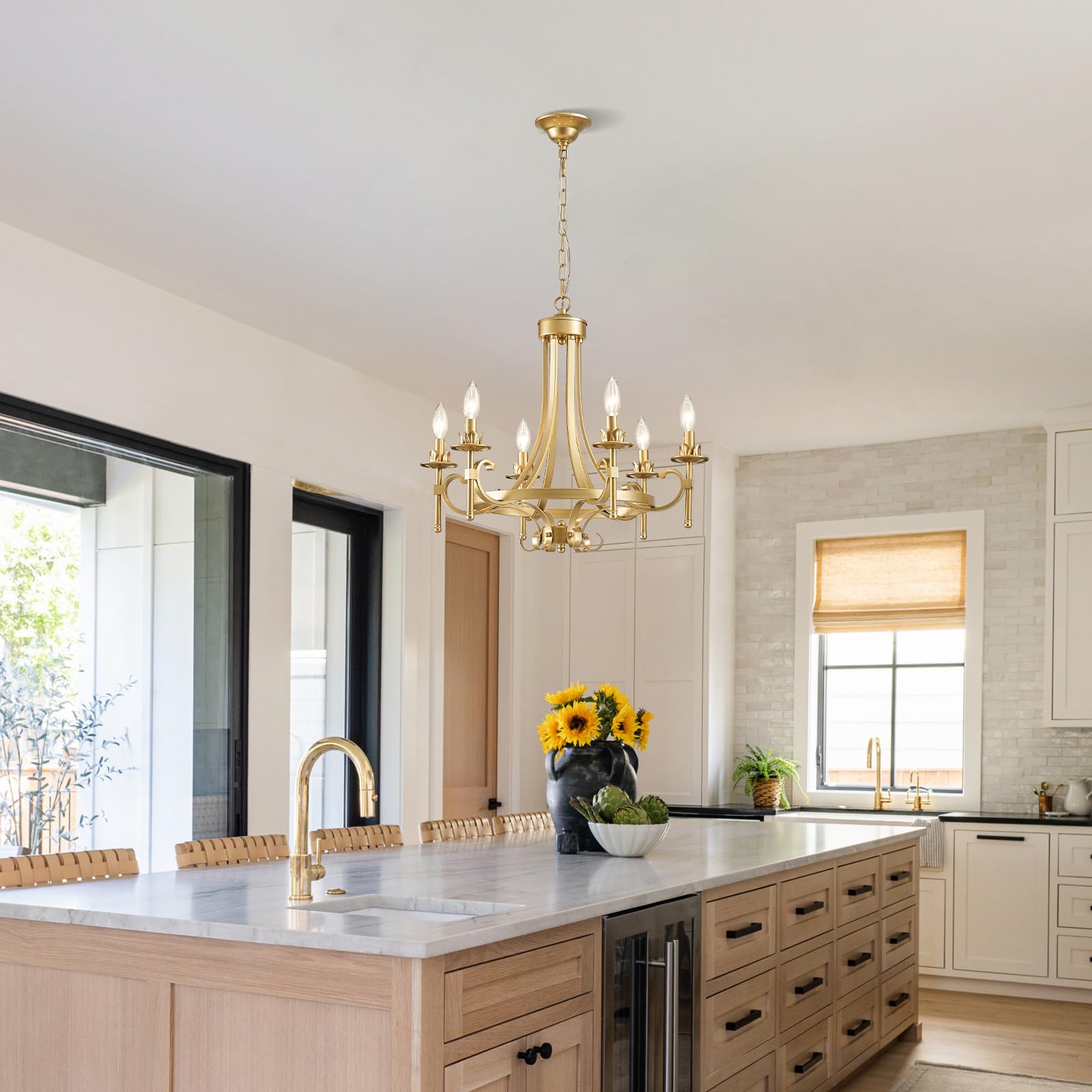 6-Light Modern Gold Farmhouse Chandelier - Rustic Iron Metal Pendant Lighting Fixture for Dining Room, Bedroom, Living Room, Kitchen & Foyer | Elegant Ceiling Light for Home Decor, Wedding & Restaurant Ambiance
