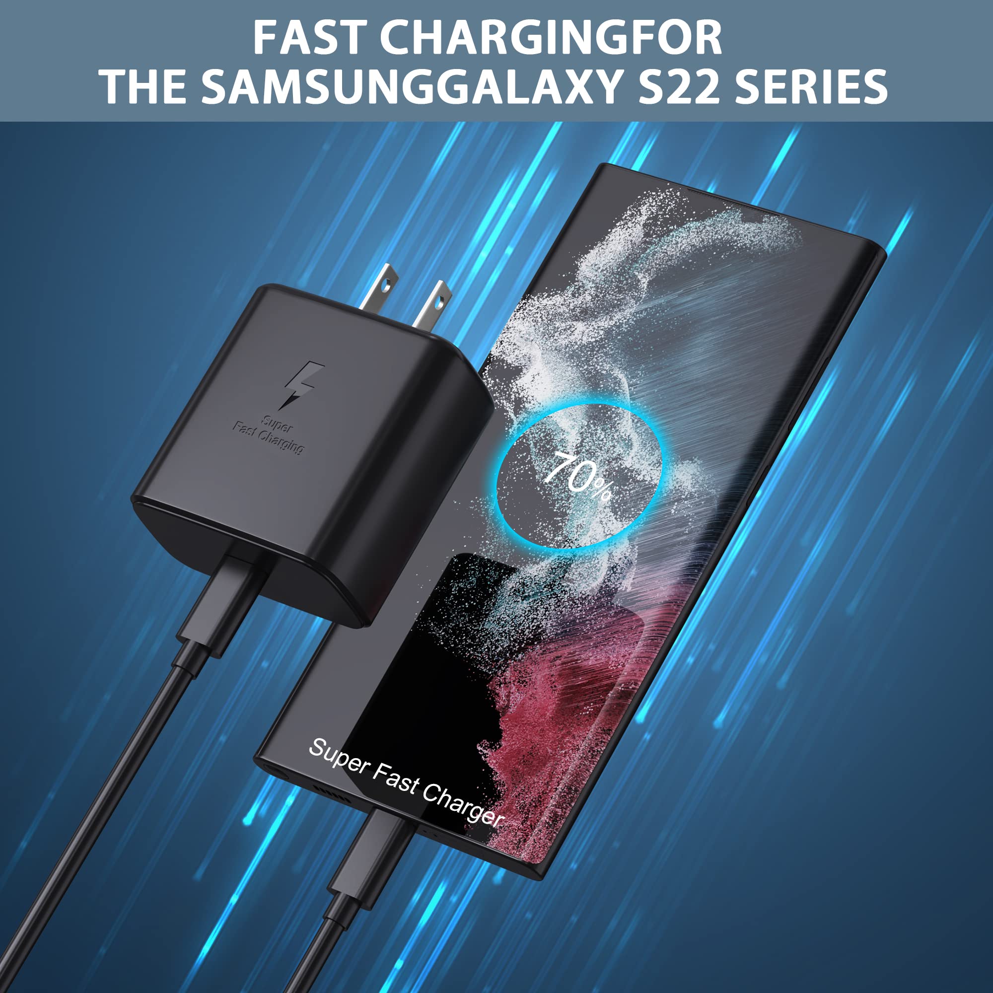 45W Super Fast USB C Charger for Samsung Galaxy S25/S24/S23/S22/S21/S20 & Note 10 - 6ft Cable Included - Fast Charging Replacement for Phones & Tablets - Perfect for Travel, Home & Office Use