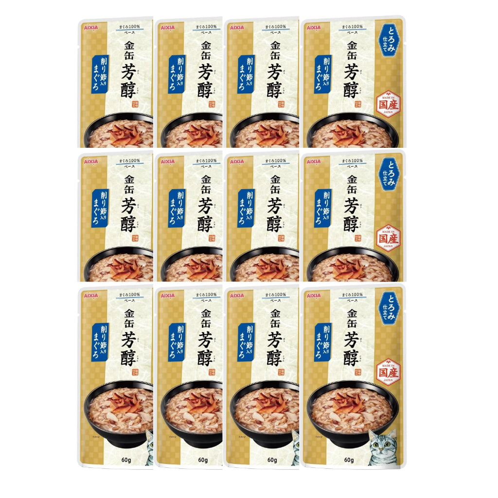 12-Pack Aixia Kin Can Rich Pouch Cat Food 60g - Tuna & Chicken with Skipjack Tuna Sauce - Premium Wet Cat Food for Adult & Senior Cats (15+ Years) - Perfect for Mealtime, Travel & Treats