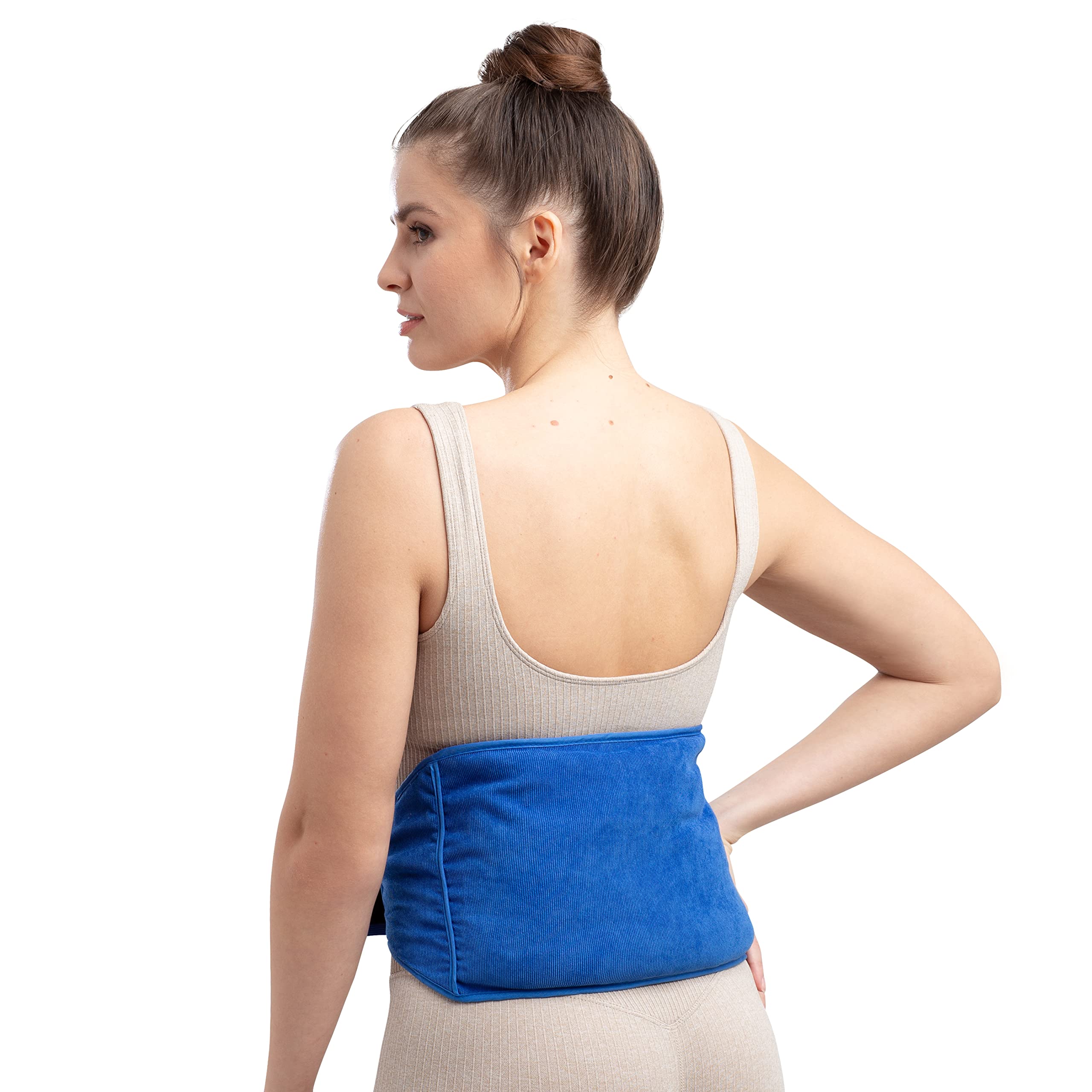 Zhu-Zhu Microwavable Wheat Heat Pad for Back Pain Relief - Soothing Back Warmer with Adjustable Belt Straps - Unscented Hot Therapy Pack for Home & Office Use