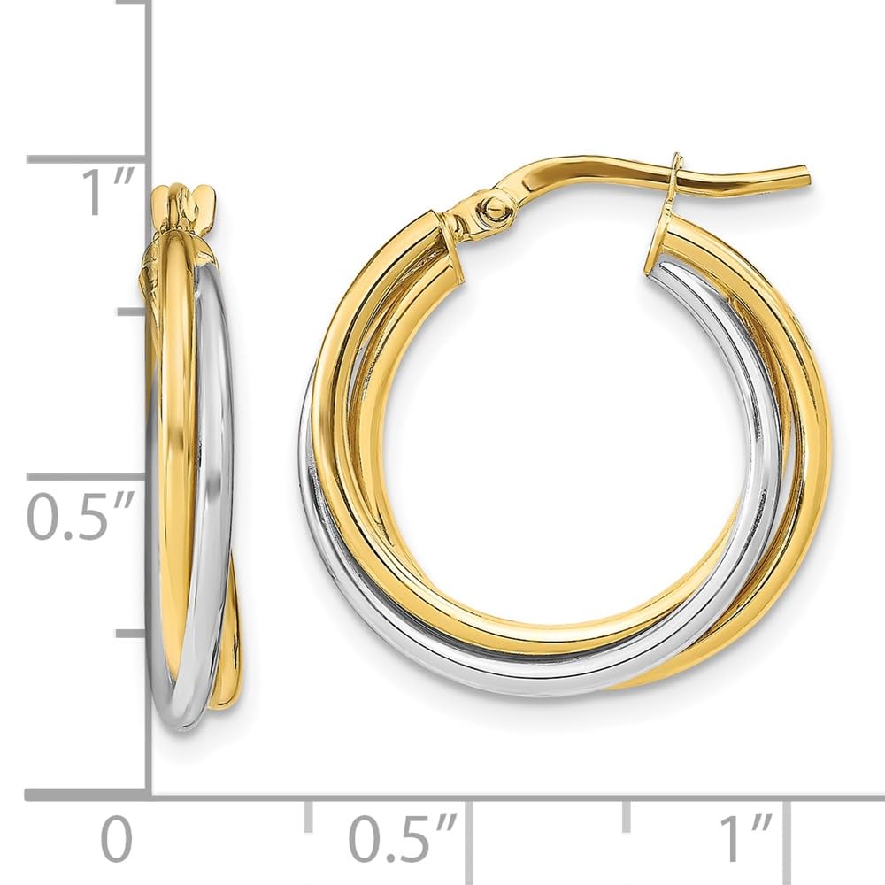 10K Gold Two-Tone Polished Hoop Earrings for Women - Elegant Everyday & Party Jewelry Gift