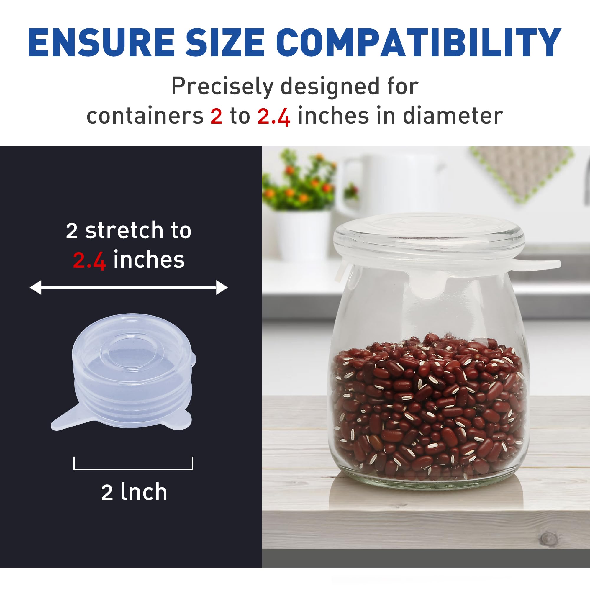 Extra Small Silicone Stretch Lids (2 Inch) - Reusable Food-Grade Silicone Jar Covers for 2-2.4 Inch Containers - Perfect for Yogurt Jars, Milk Bottles & Cans - 8 Pack - Ideal for Meal Prep, Baby Food Storage & Kitchen Organization