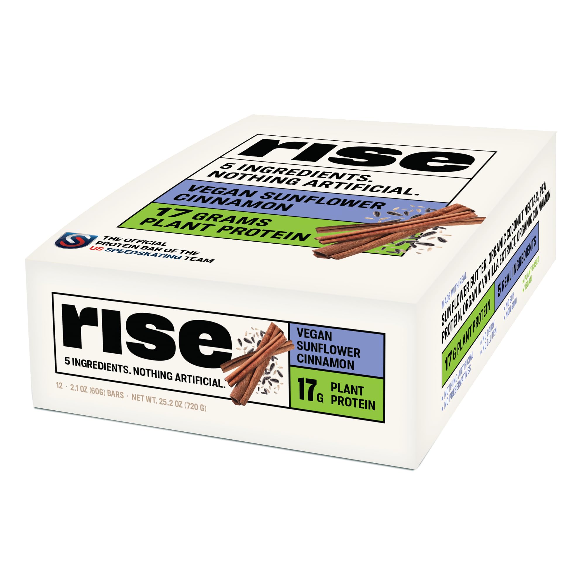 Rise Pea Protein Bar - Vegan Sunflower Cinnamon | High Protein Snack Bar with 17g Plant-Based Protein, Only 5 Whole Food Ingredients, Non-GMO, Gluten-Free, Soy-Free | Perfect for Breakfast, Post-Workout & Healthy On-the-Go Snacking
