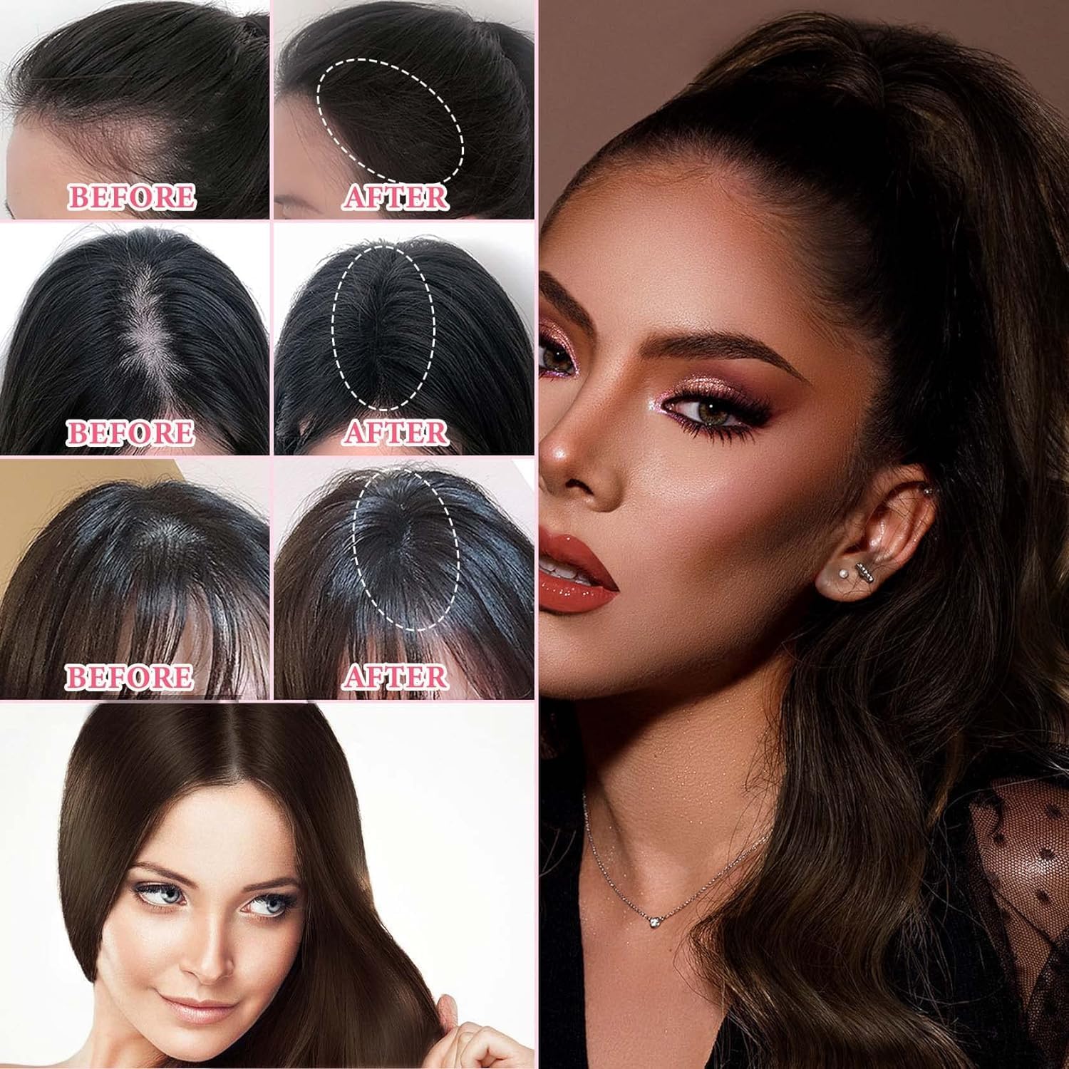 Crizer Natural Hairline Powder Stick - 1PC with 2 Eyebrow Pencils, Waterproof Root Touch Up Powder & Hair Shadow Sponge Pen for Thin Hair Coverage - Perfect for Daily Makeup, Hairline Touch-Ups & Bald Spot Concealer