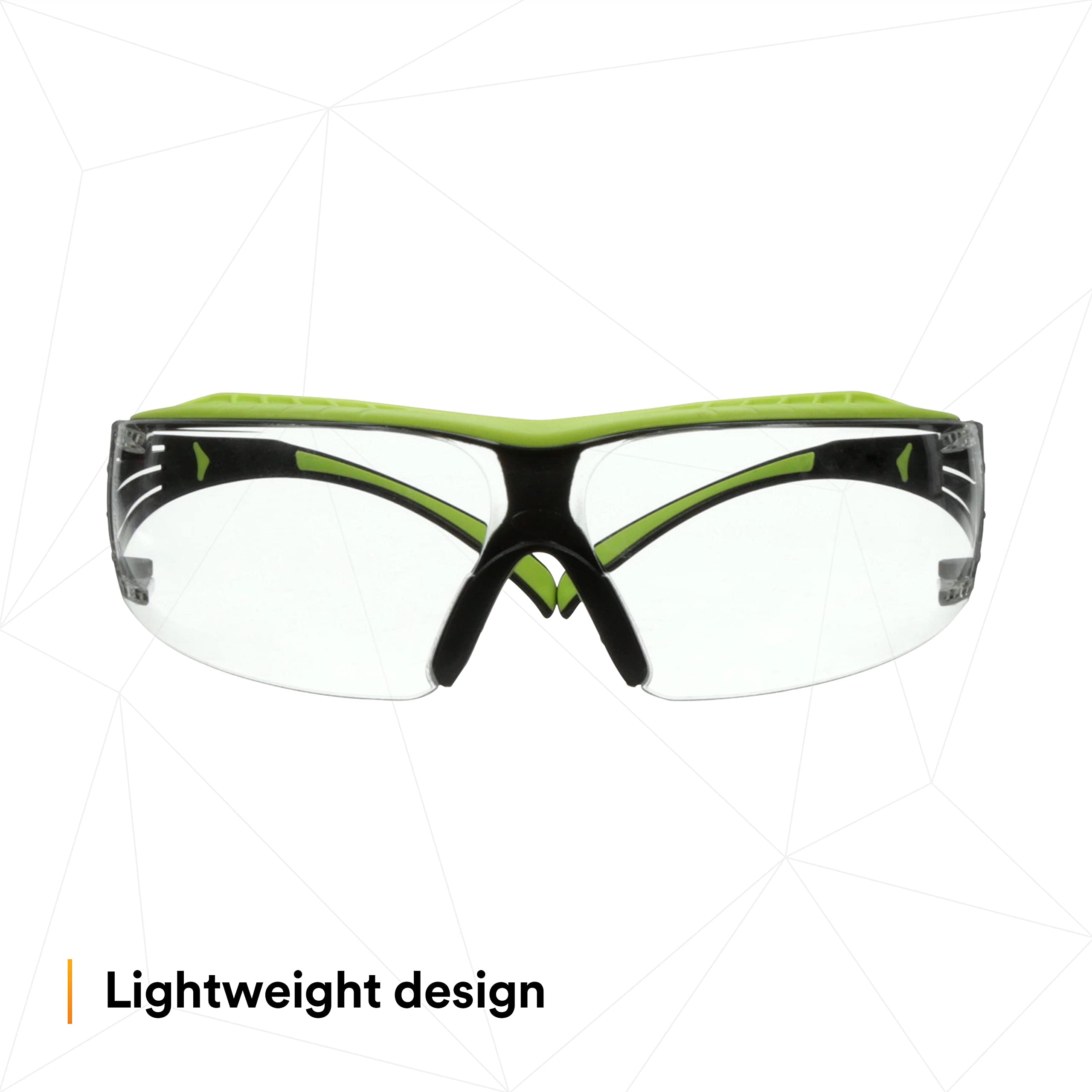 3M SecureFit 400X Safety Glasses - ANSI Z87.1 Certified, Anti-Fog & Scratch Resistant Clear Lenses, Lightweight Green/Black Frame with Brow Guard - Perfect for Construction, Woodworking, Lab Work and DIY Projects